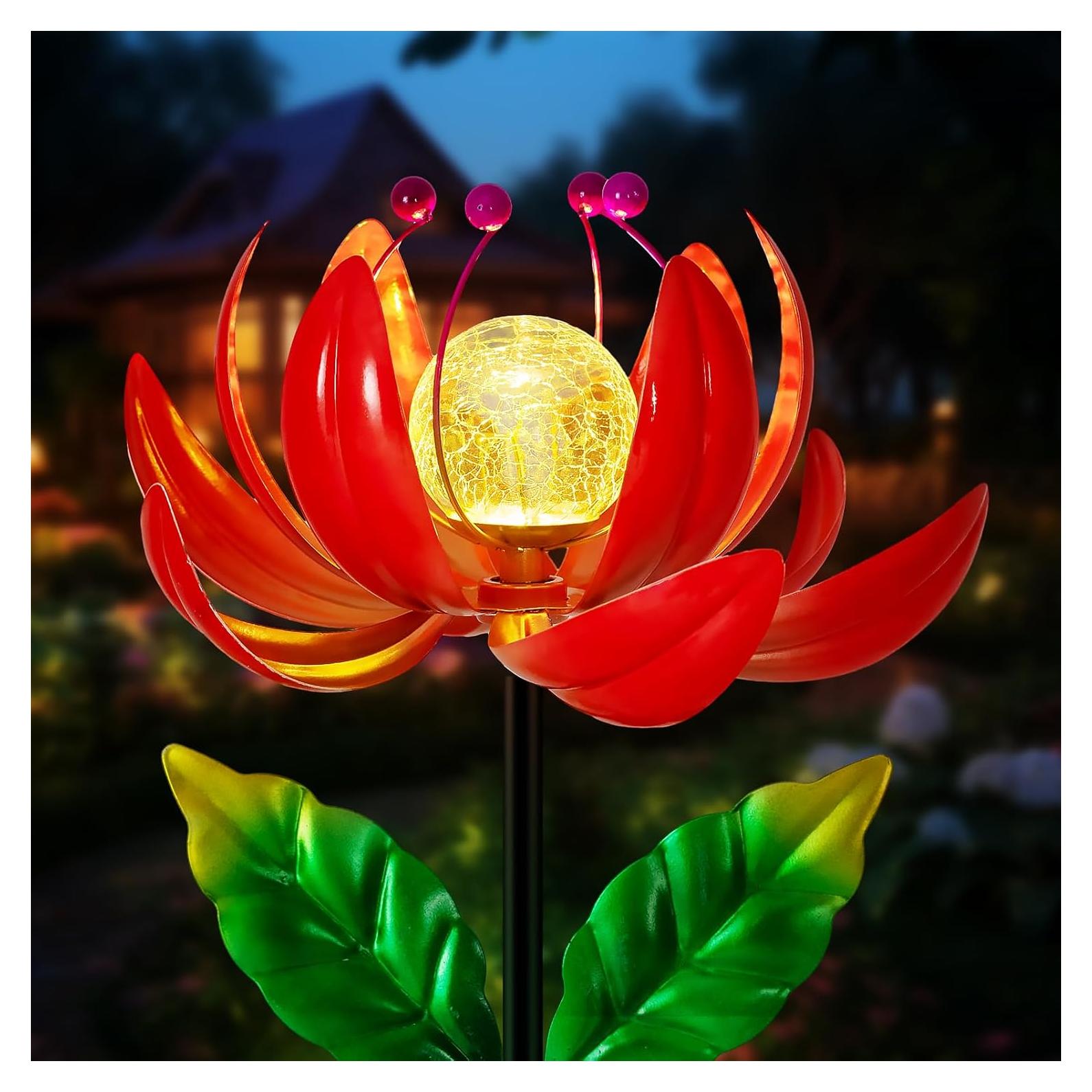 Luces Solares Decorativas AIINY Molinillo de Loto LED Rojo