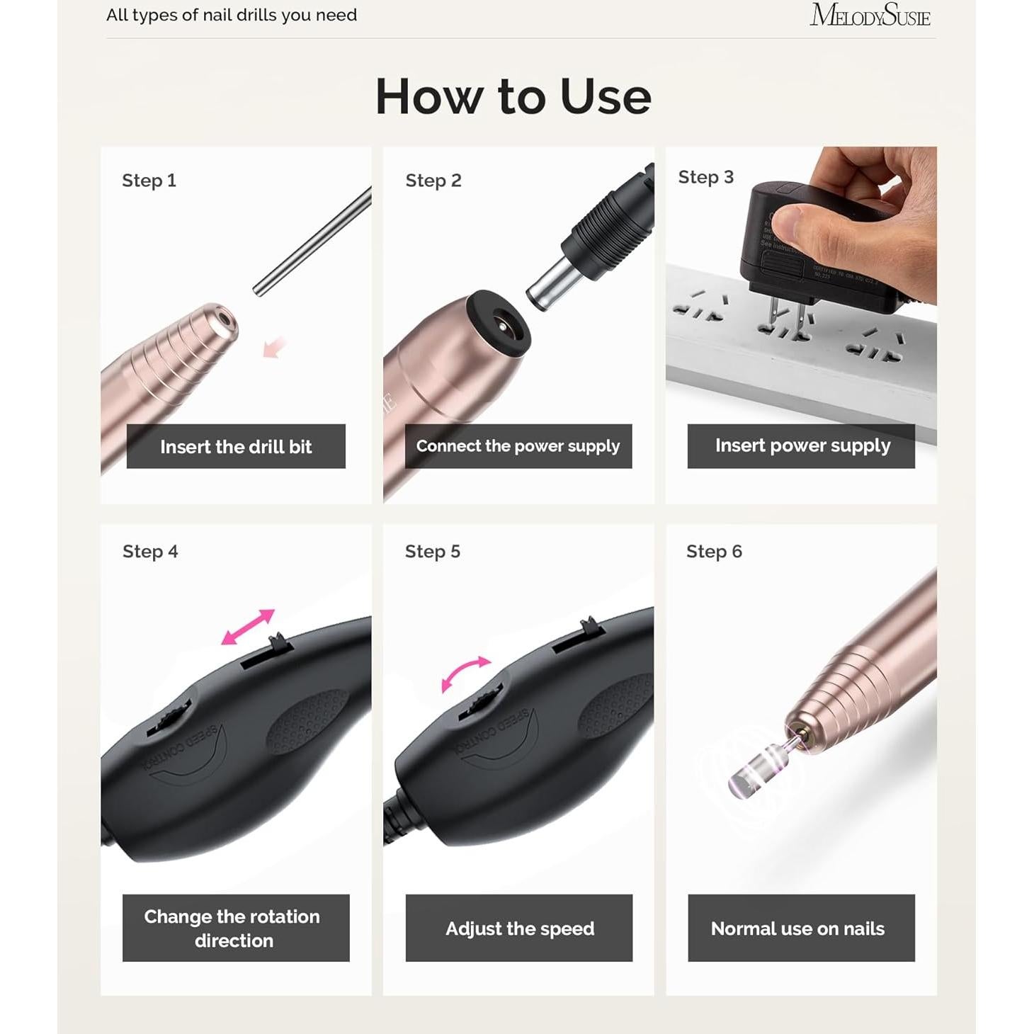 Taladro de Uñas Eléctrico MelodySusie PC120B Dorado 300g