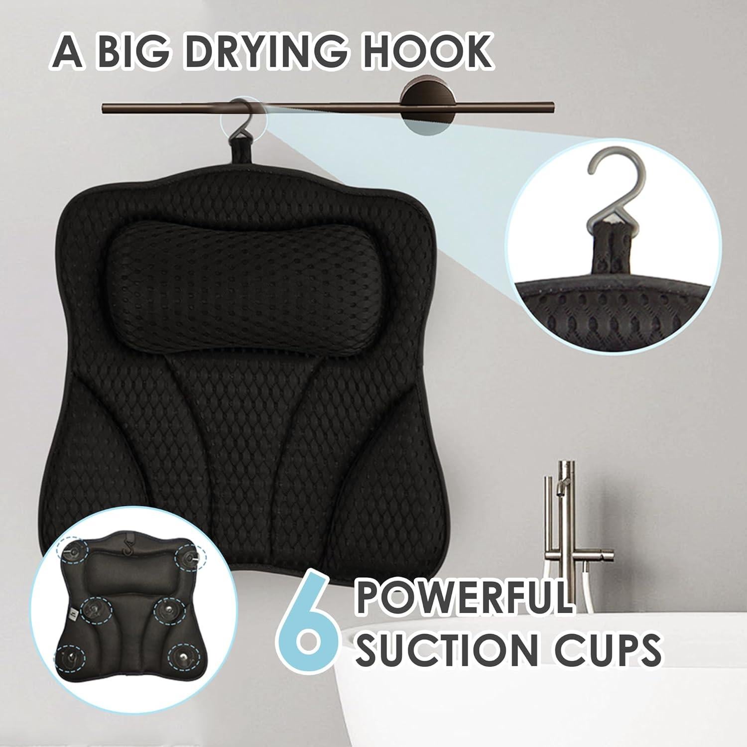 Almohada de Baño Joeyset Negra 4D para Cabeza y Cuello