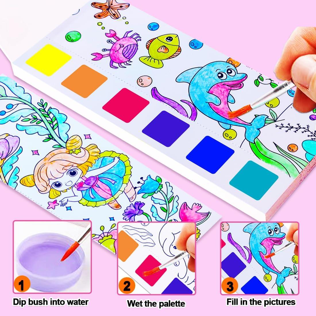 Set de Pintura Acuarela JUNQIU para Niños 4-8 Años - 2 Libros