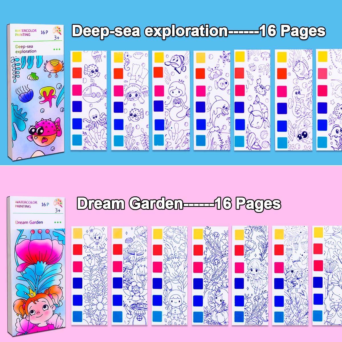 Set de Pintura Acuarela JUNQIU para Niños 4-8 Años - 2 Libros