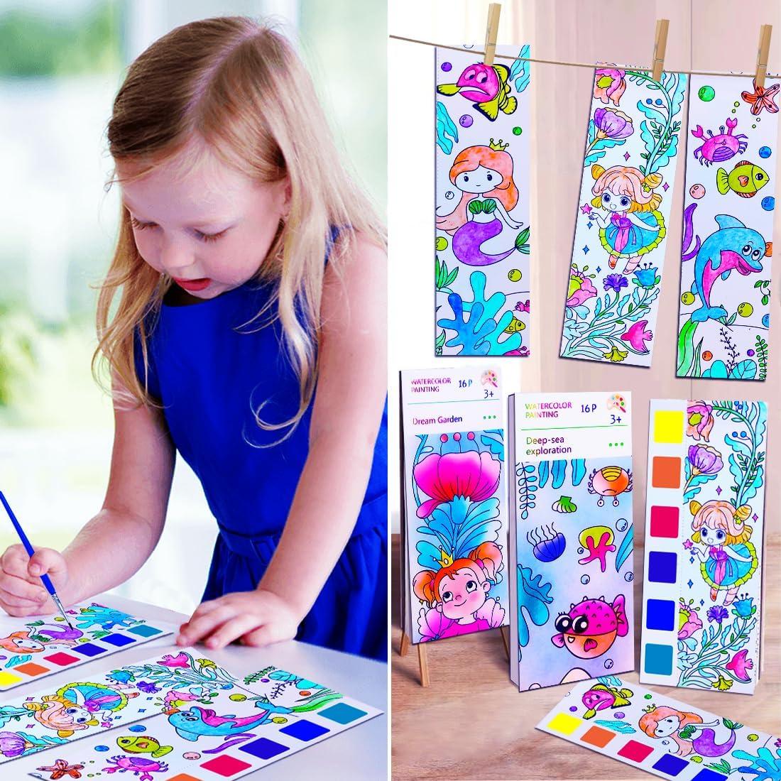 Set de Pintura Acuarela JUNQIU para Niños 4-8 Años - 2 Libros