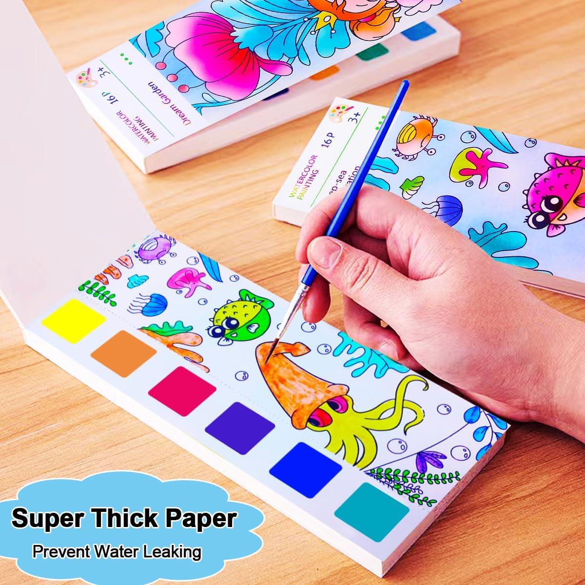 Set de Pintura Acuarela JUNQIU para Niños 4-8 Años - 2 Libros