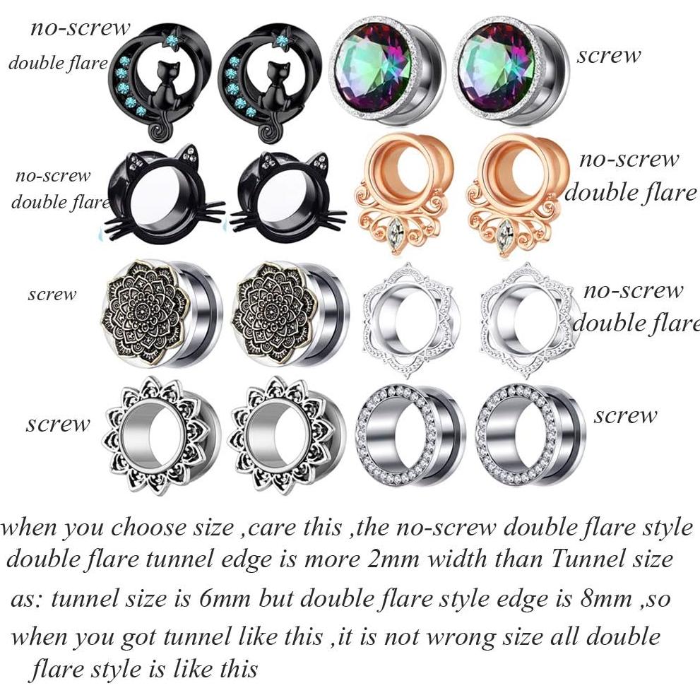 Túnel de Oreja Acero Inoxidable 8 Pares Zircón TianCi