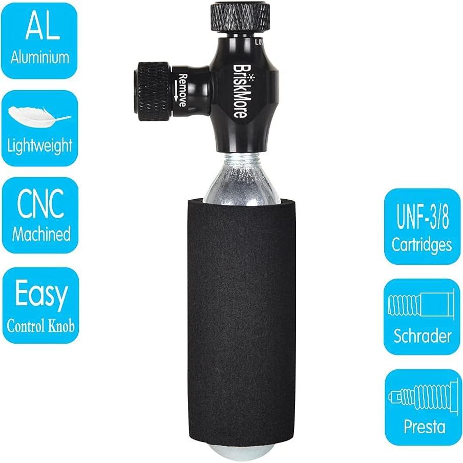 Kit Inflador CO2 BriskMore con 5 Cartuchos de 16g para Bicicleta