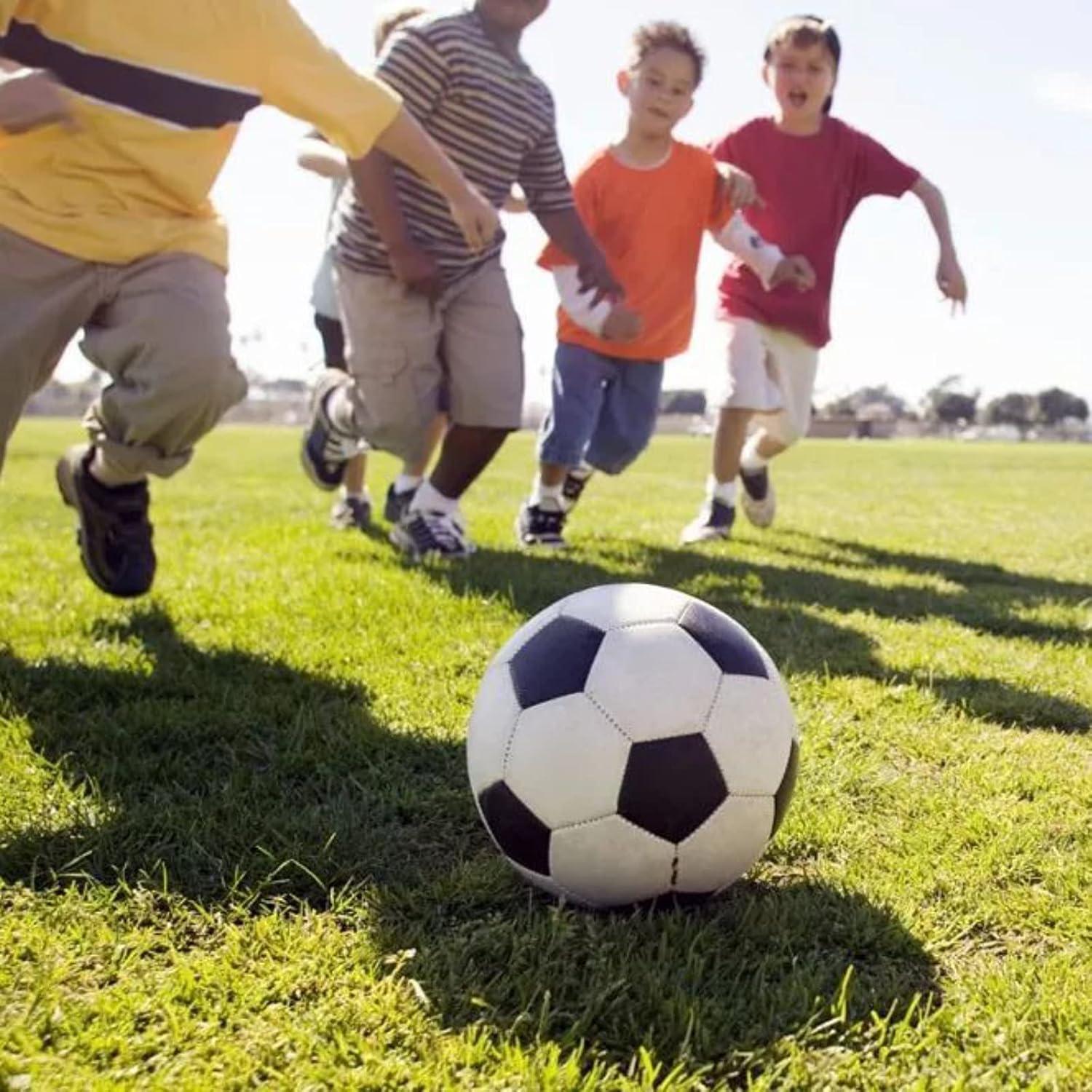 Soccer Ball Size 2,3,4,5 with Pump Needle Classic White Black Thicker PU Tight Weaved Suitable for Youth Boy League Game Trainning Practice or Gift