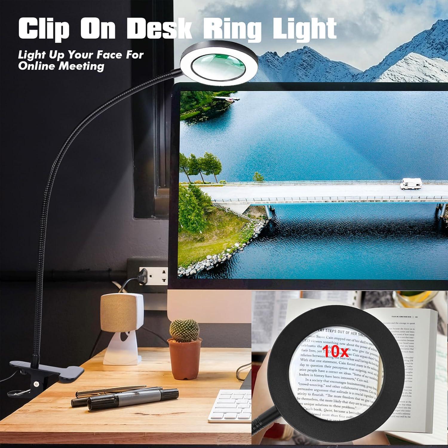 Lupa de Escritorio con Luz Yeegras 10x y Brazo Flexible