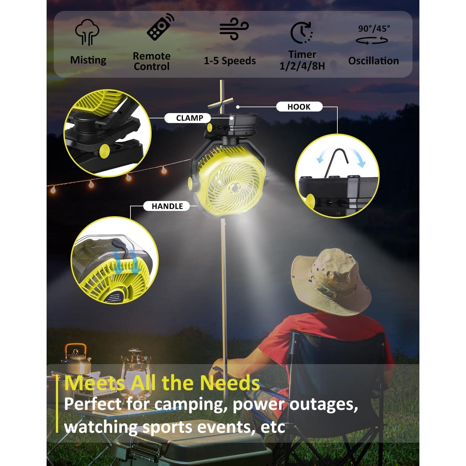 Ventilador Portátil Recargable Dymuzic HY-8196C 9" con Nebulización