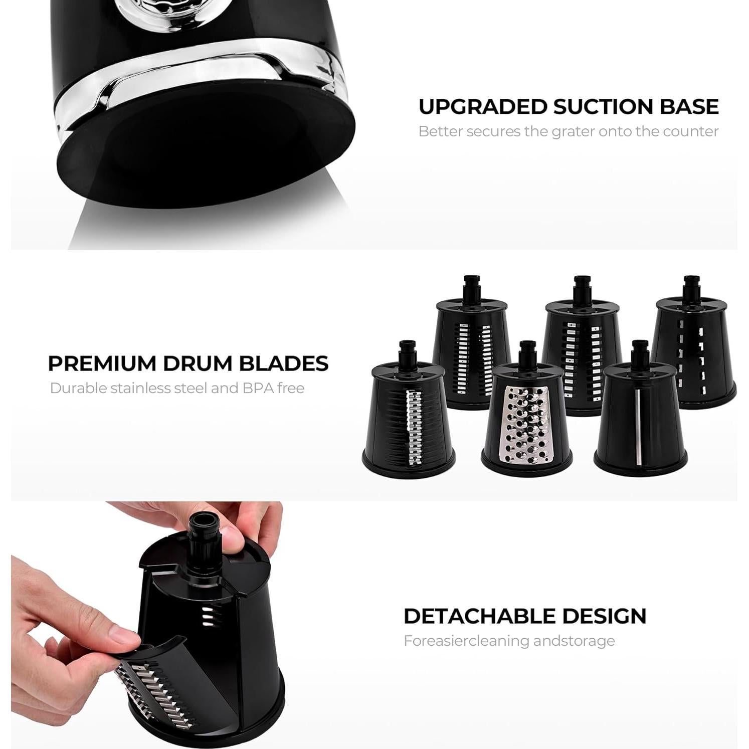 Rallador de Queso Rotativo SUSTEAS con 6 Cuchillas Intercambiables