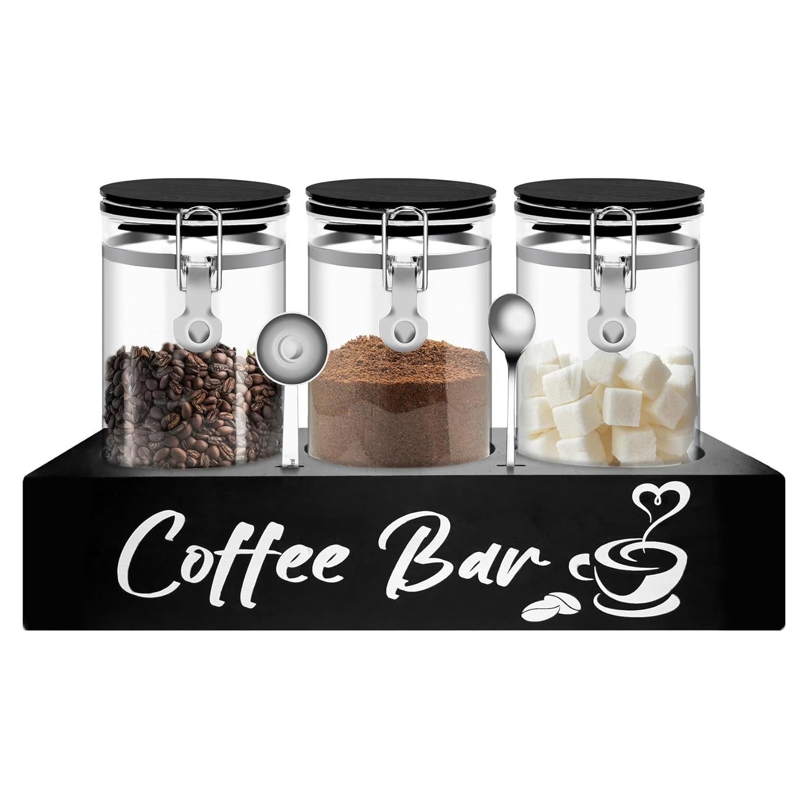 Contenedor de Vidrio Negro para Café 1.59L con Estante MACIFECI