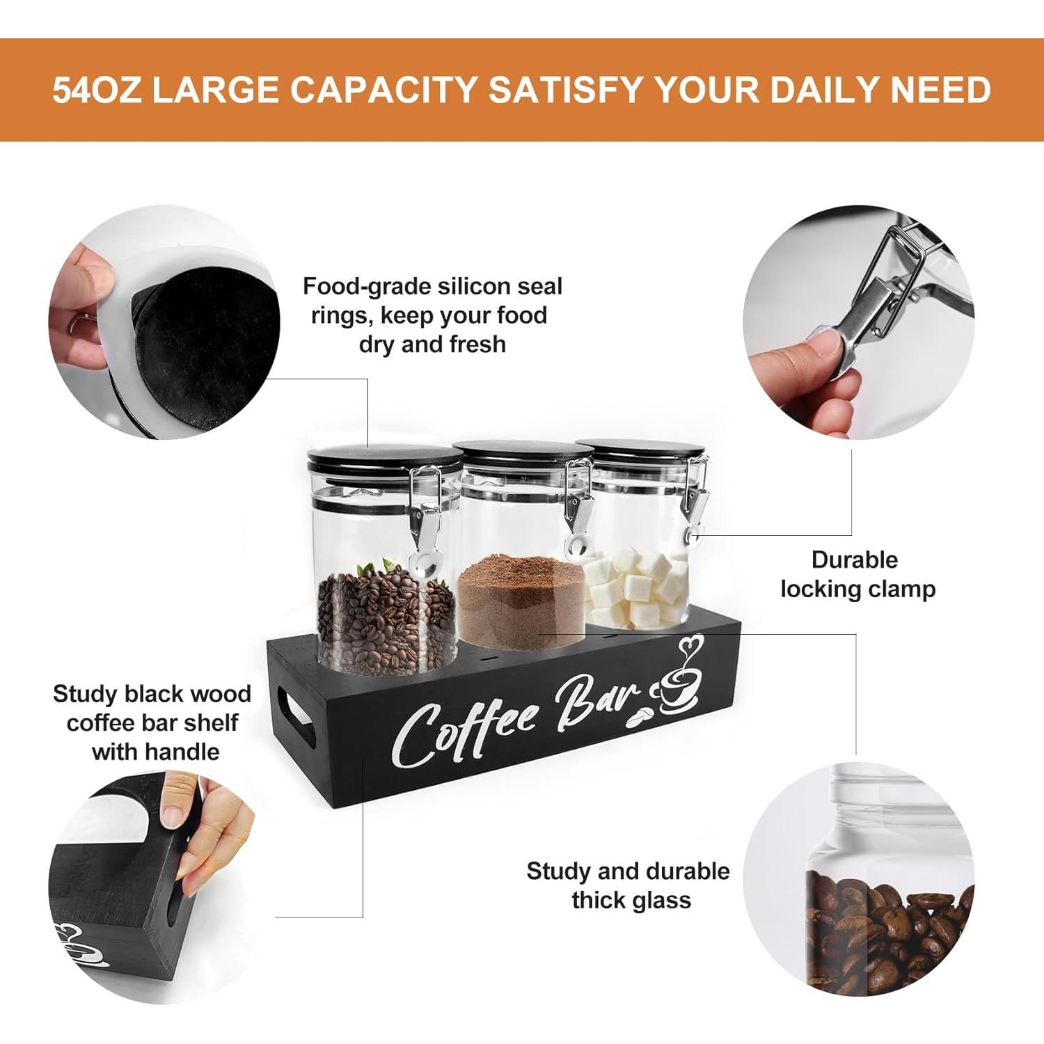 Contenedor de Vidrio Negro para Café 1.59L con Estante MACIFECI