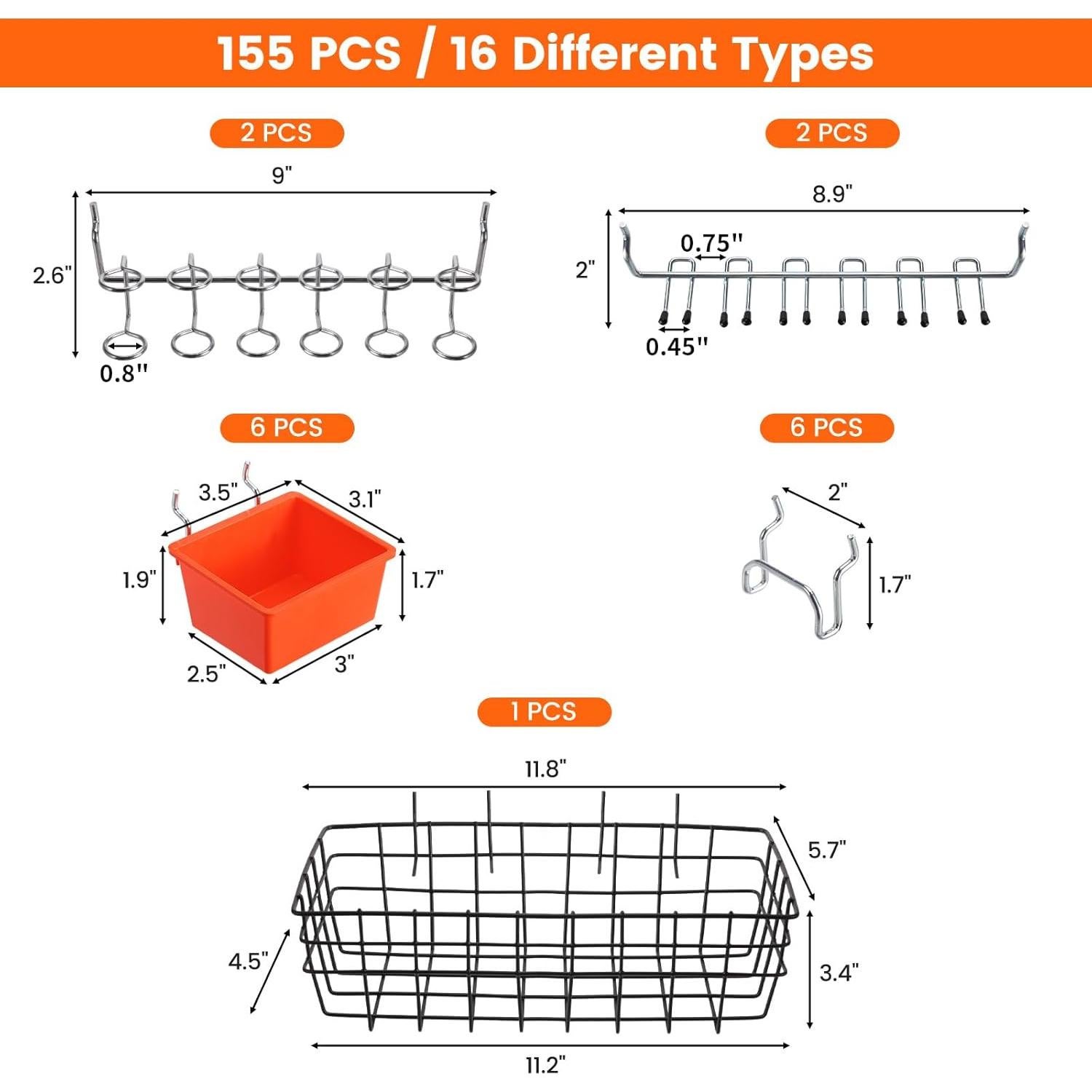 Kit de Accesorios para Tablero Perforado Enjoywood 155 PCS