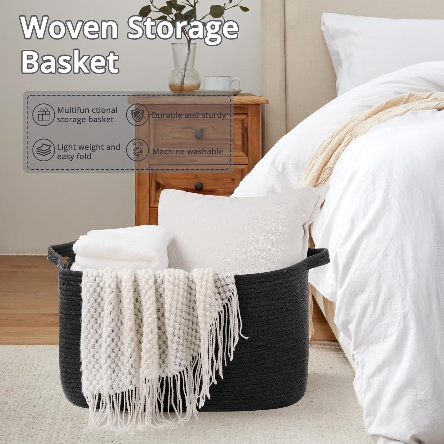 Cesta de Almacenamiento OIASKET 70L Algodón Negro 55x43x30cm