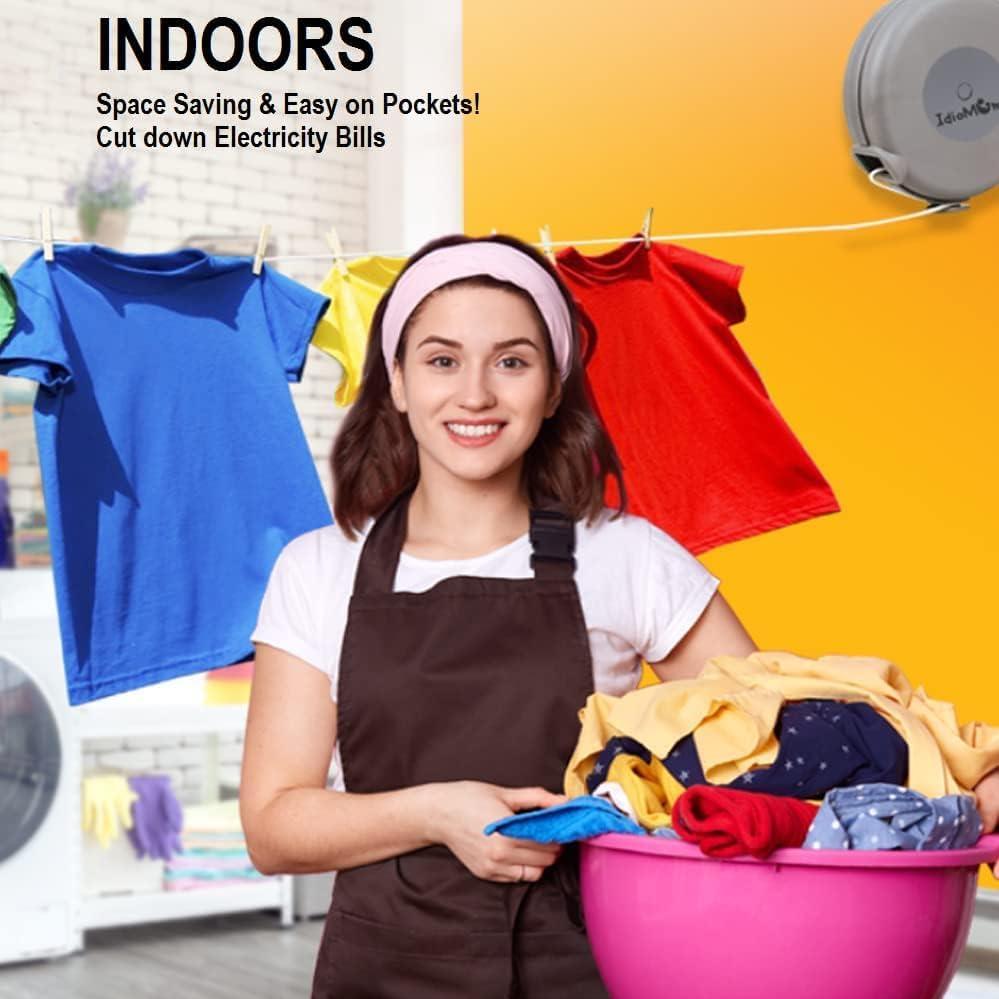 Cuerda de Ropa Retráctil IDIOMUM 12.19m con 48 Pinzas