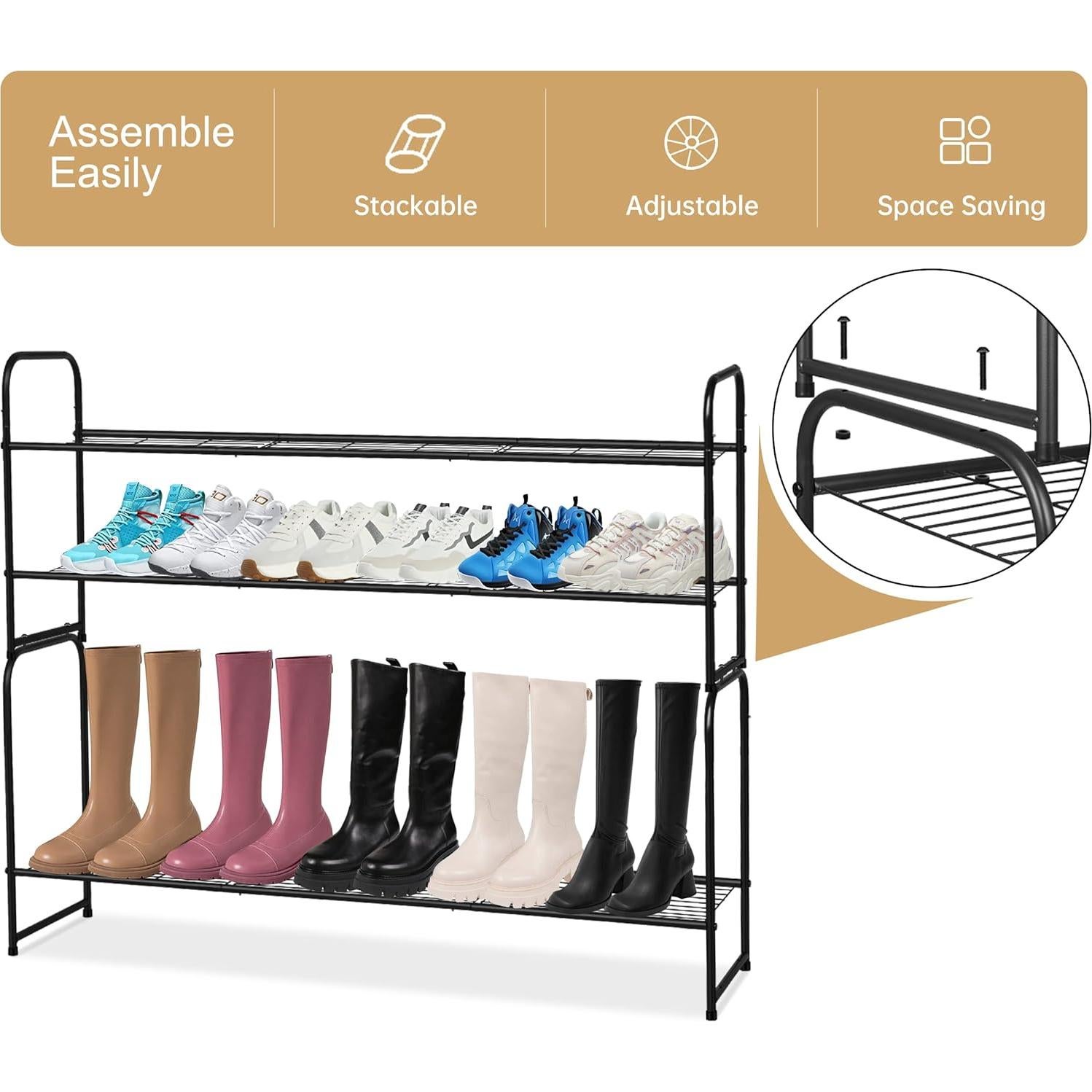 Estante de Zapatos Metálico KEETDY 2 Niveles Negro 18 Pares