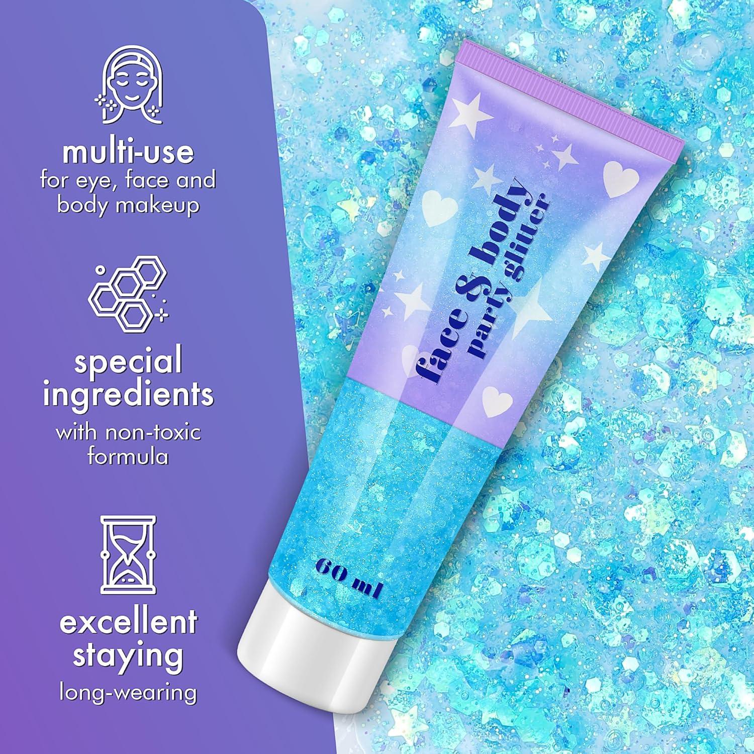 Gel de Brillo Corporal Linwulte 120ml Azul Claro Holográfico