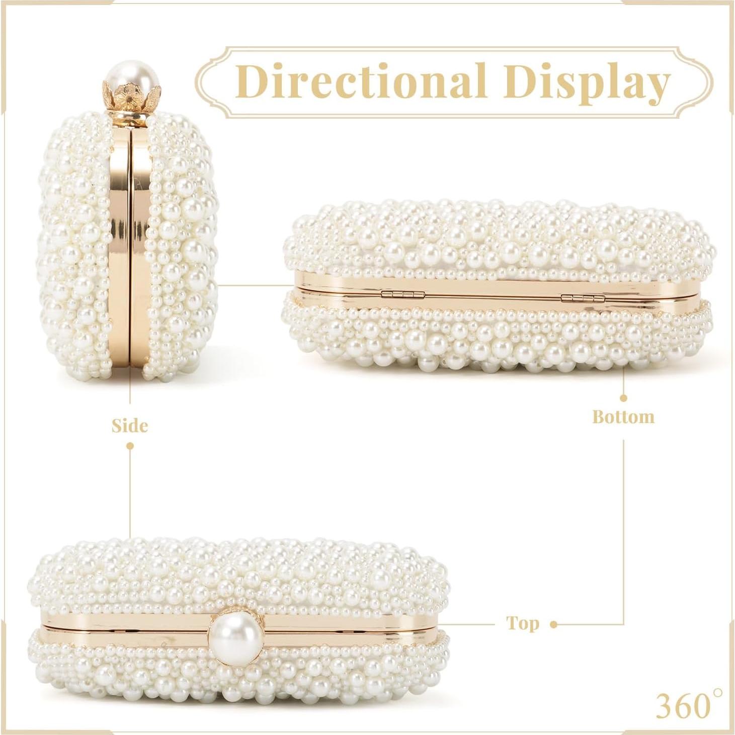 Bolso de Noche de Perlas Beige para Mujeres Emprier - Elegante y Espacioso