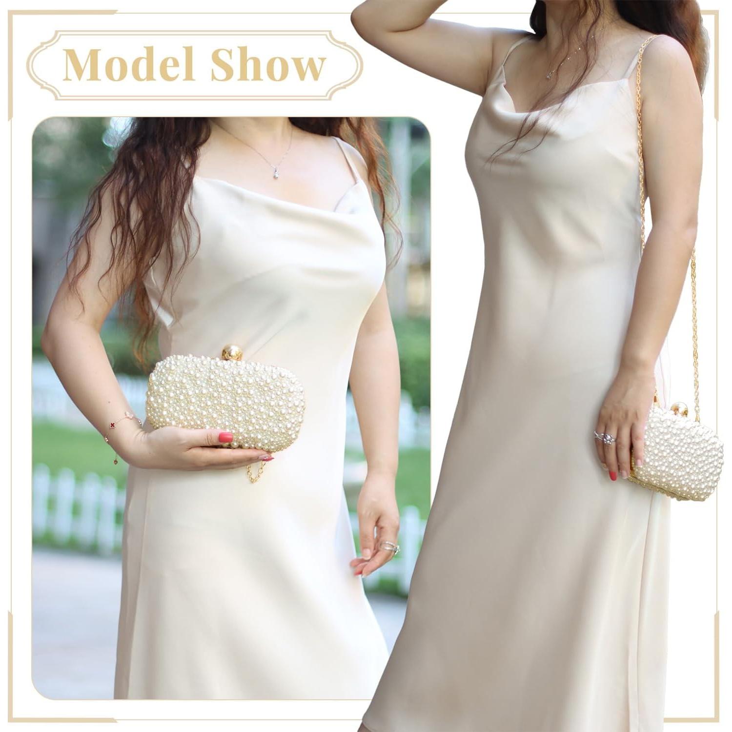 Bolso de Noche de Perlas Beige para Mujeres Emprier - Elegante y Espacioso