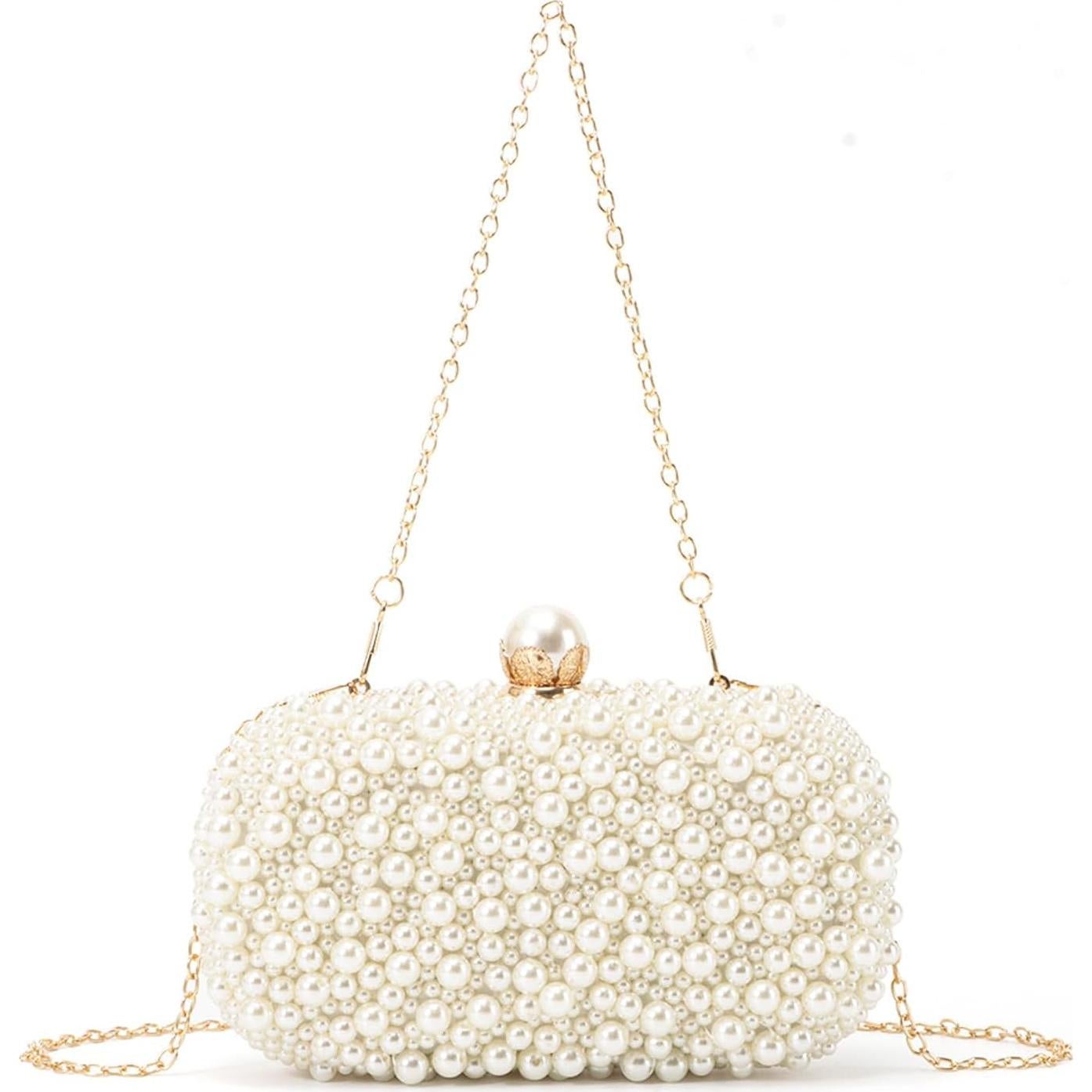 Bolso de Noche de Perlas Beige para Mujeres Emprier - Elegante y Espacioso