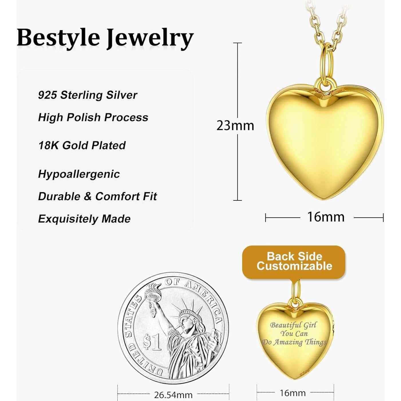 Collar medallón corazón plata esterlina Bestyle 23x16mm