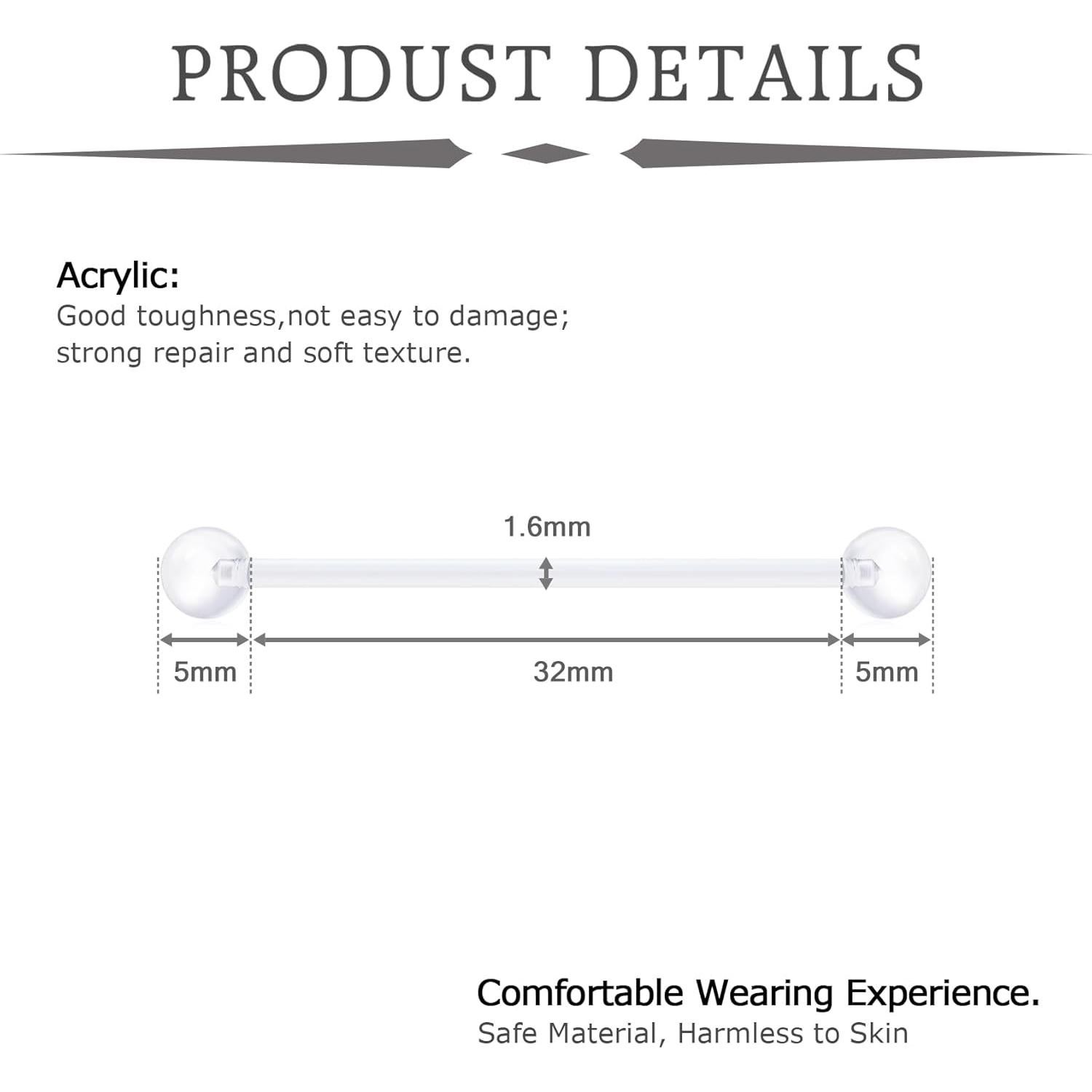 Barbell Retenedor Claro 14G Bioflex 32mm VCMART - 6pcs