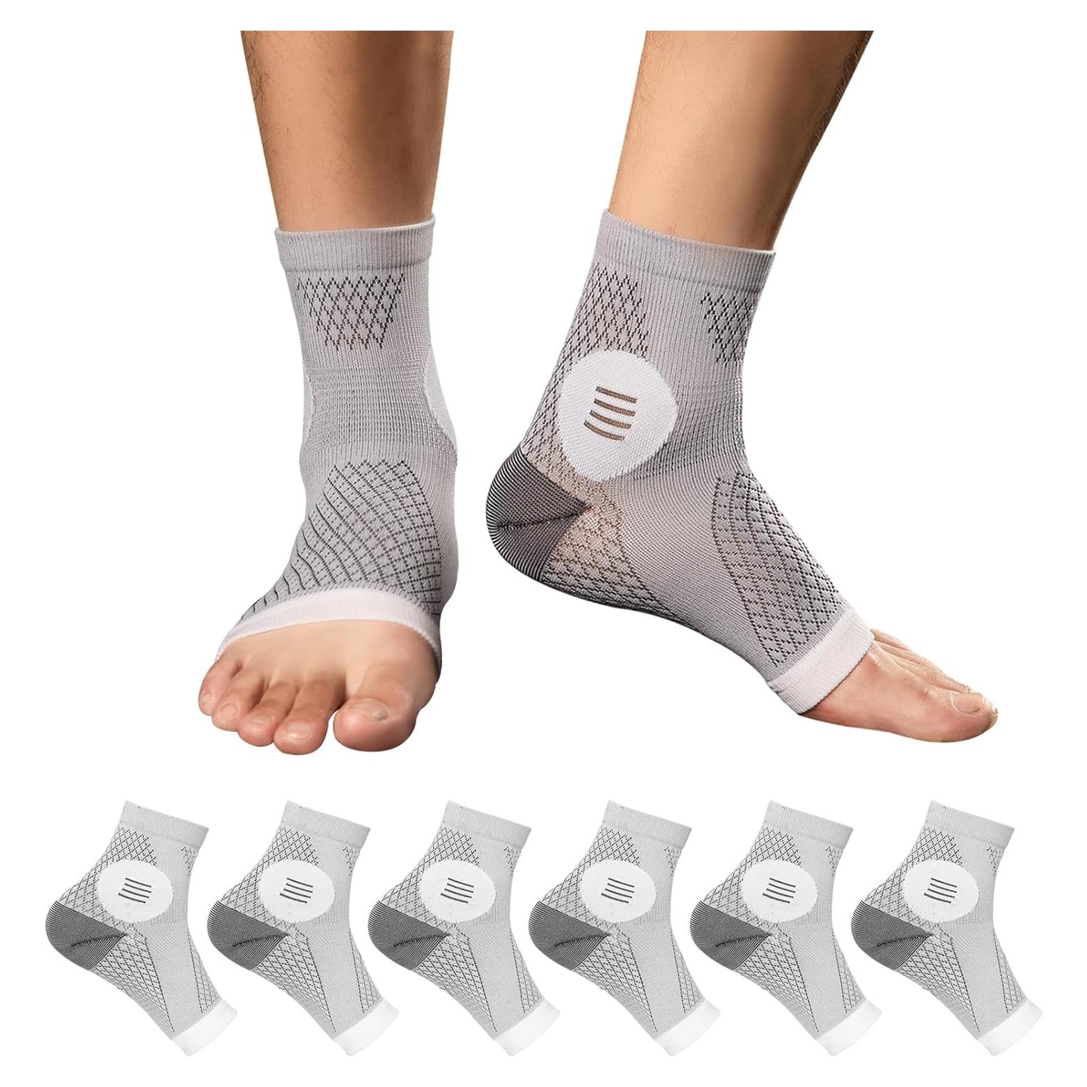 3 Pares Calcetines de Compresión Sagry para Fascitis Plantar - Alivio del Dolor y Soporte para Tobillo (Gris, Mediano)