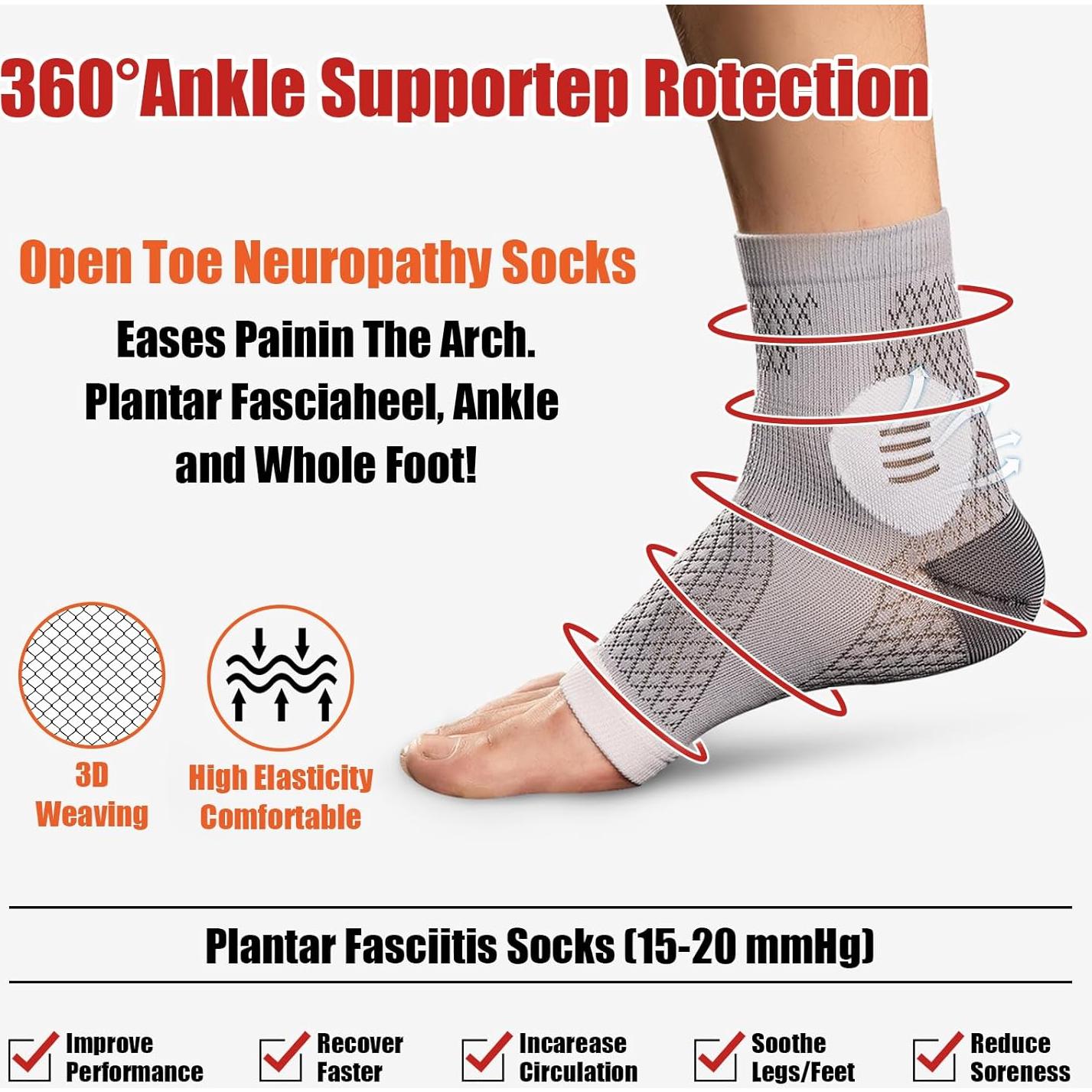 3 Pares Calcetines de Compresión Sagry para Fascitis Plantar - Alivio del Dolor y Soporte para Tobillo (Gris, Mediano)