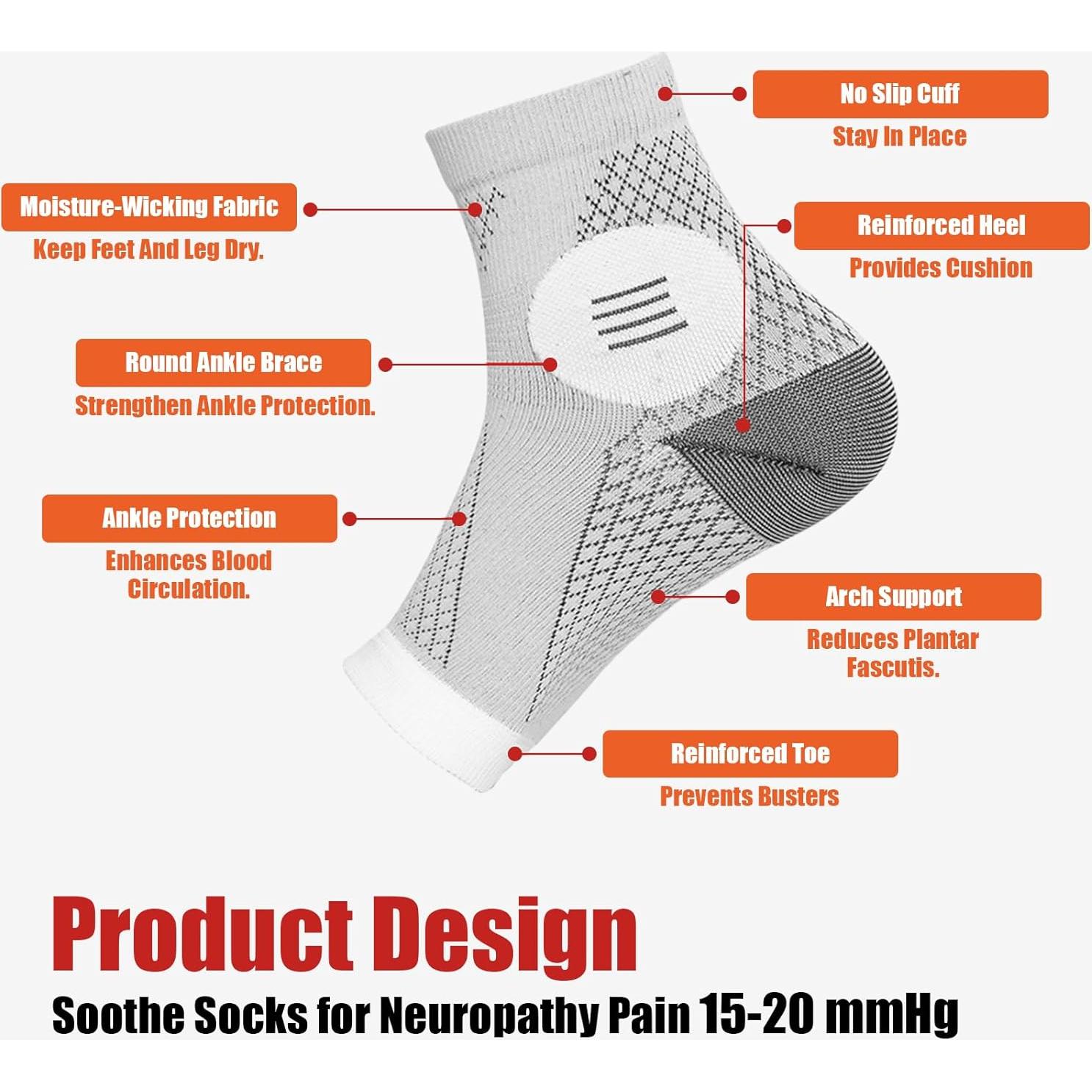 3 Pares Calcetines de Compresión Sagry para Fascitis Plantar - Alivio del Dolor y Soporte para Tobillo (Gris, Mediano)