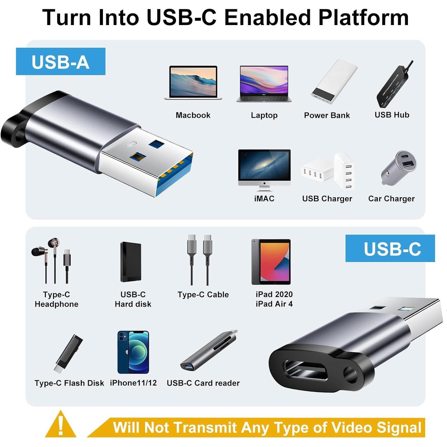 Adaptador USB a USB-C BaseNew 6 Paquetes Gris 5 Gbps