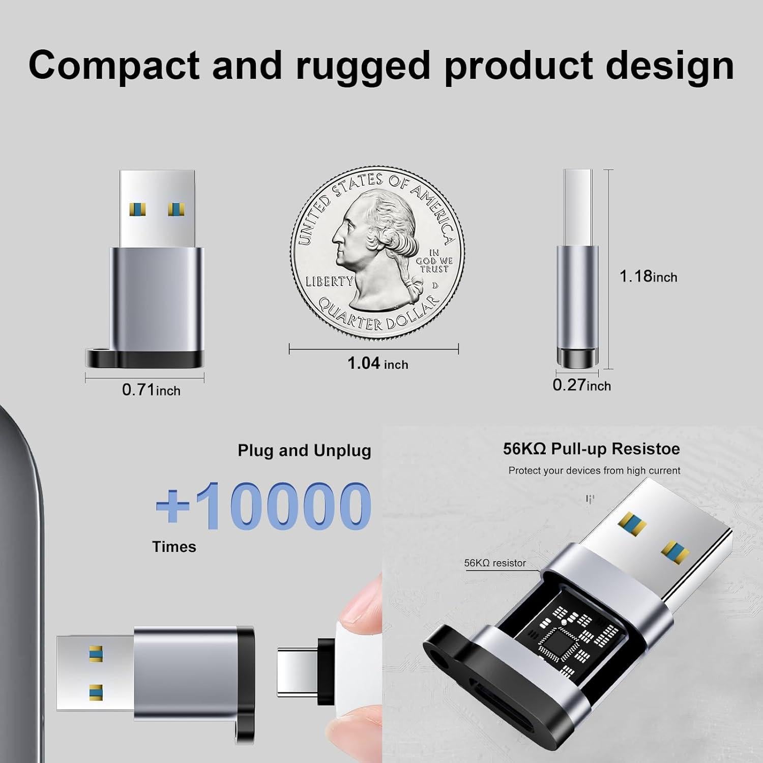 Adaptador USB a USB-C BaseNew 6 Paquetes Gris 5 Gbps