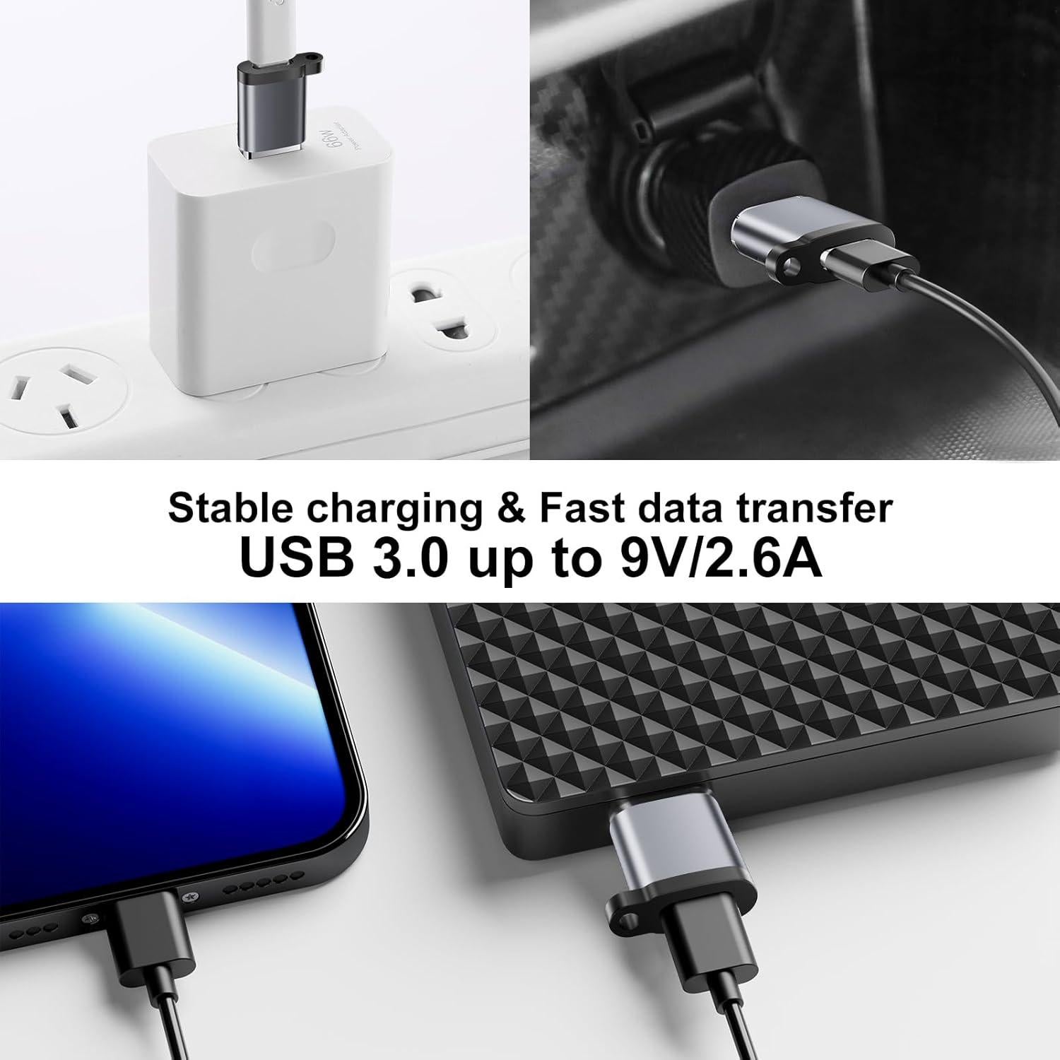 Adaptador USB a USB-C BaseNew 6 Paquetes Gris 5 Gbps