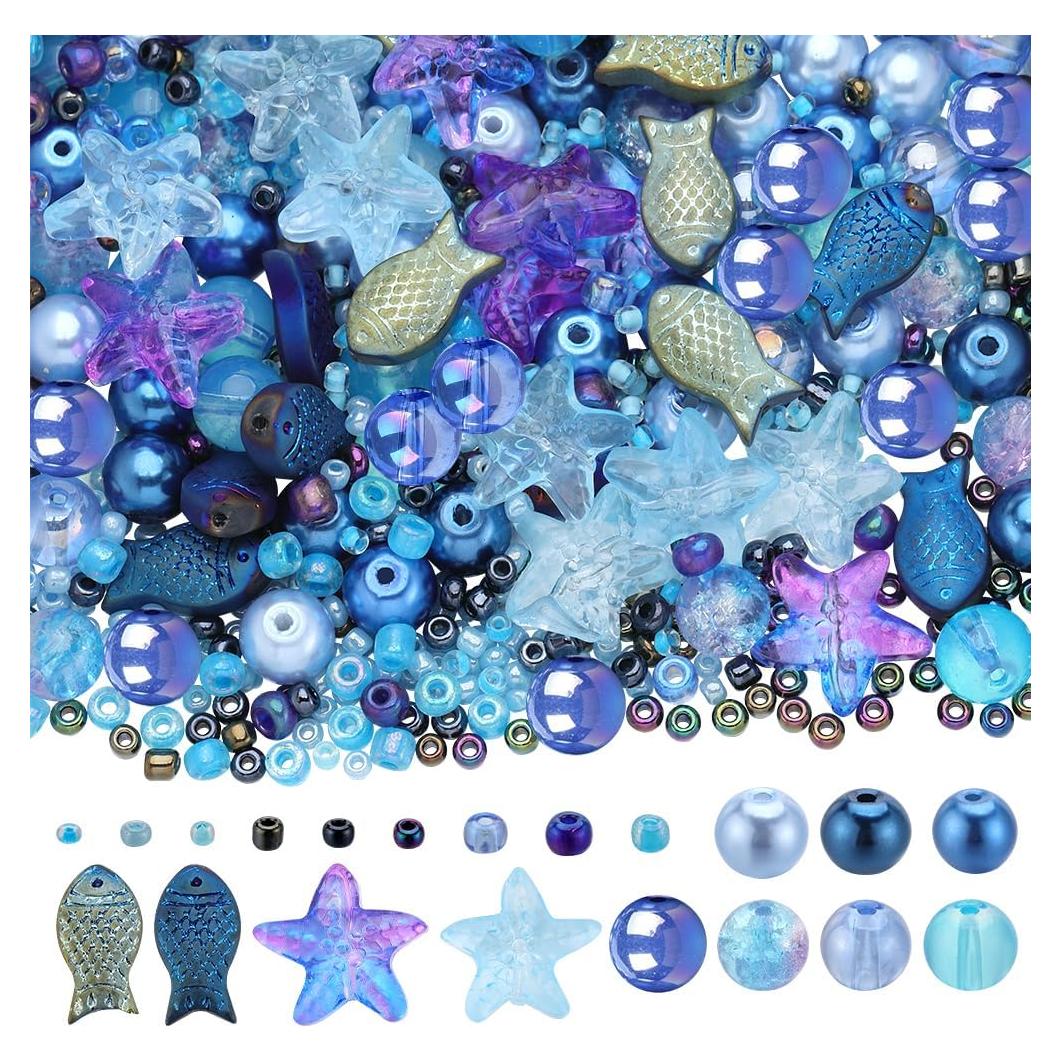 Kit de Cuentas Oceánicas 540pcs SUNNYCLUE Vidrio Azul DIY