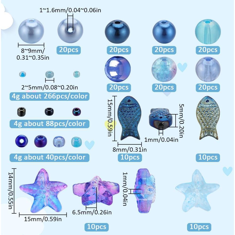 Kit de Cuentas Oceánicas 540pcs SUNNYCLUE Vidrio Azul DIY