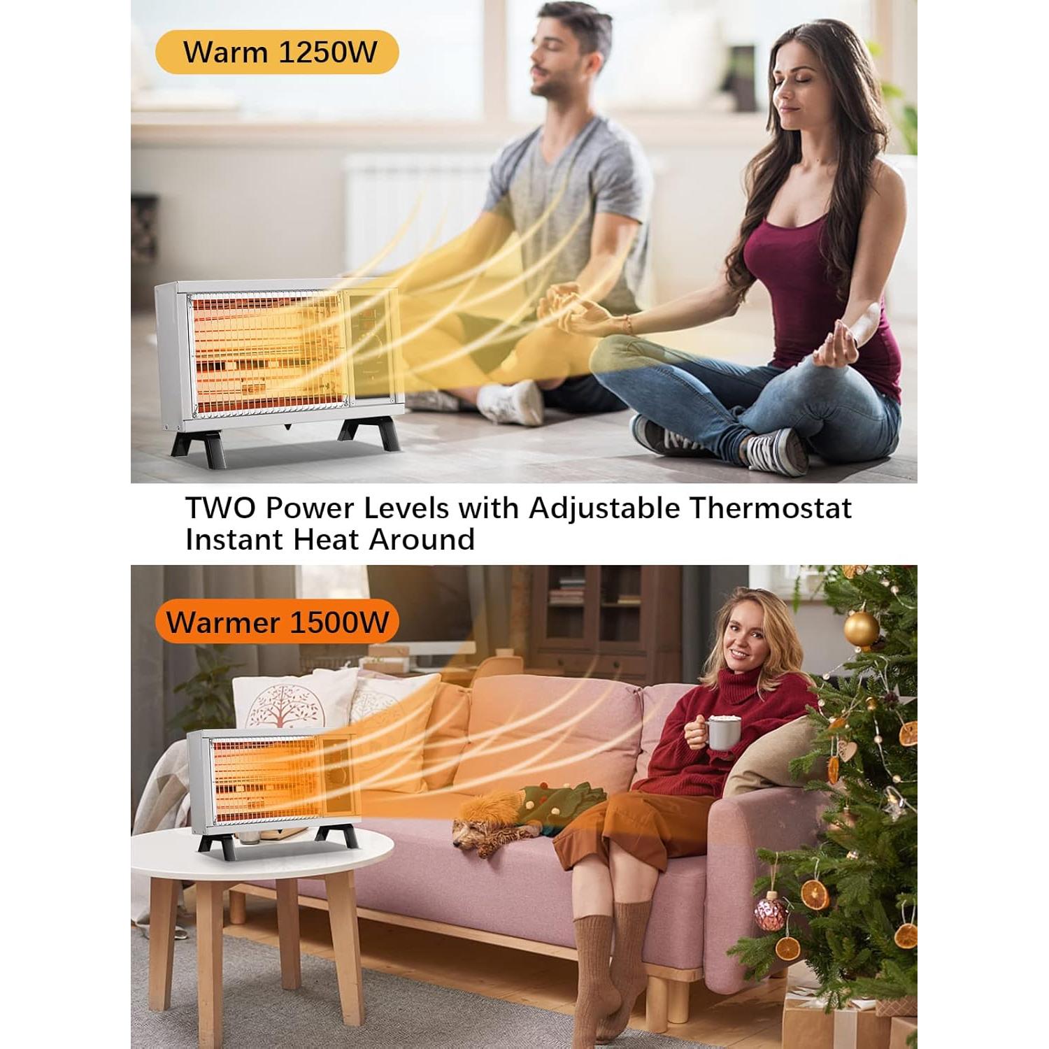 Calefactor Eléctrico JASUN 1500W Radiante Portátil Blanco