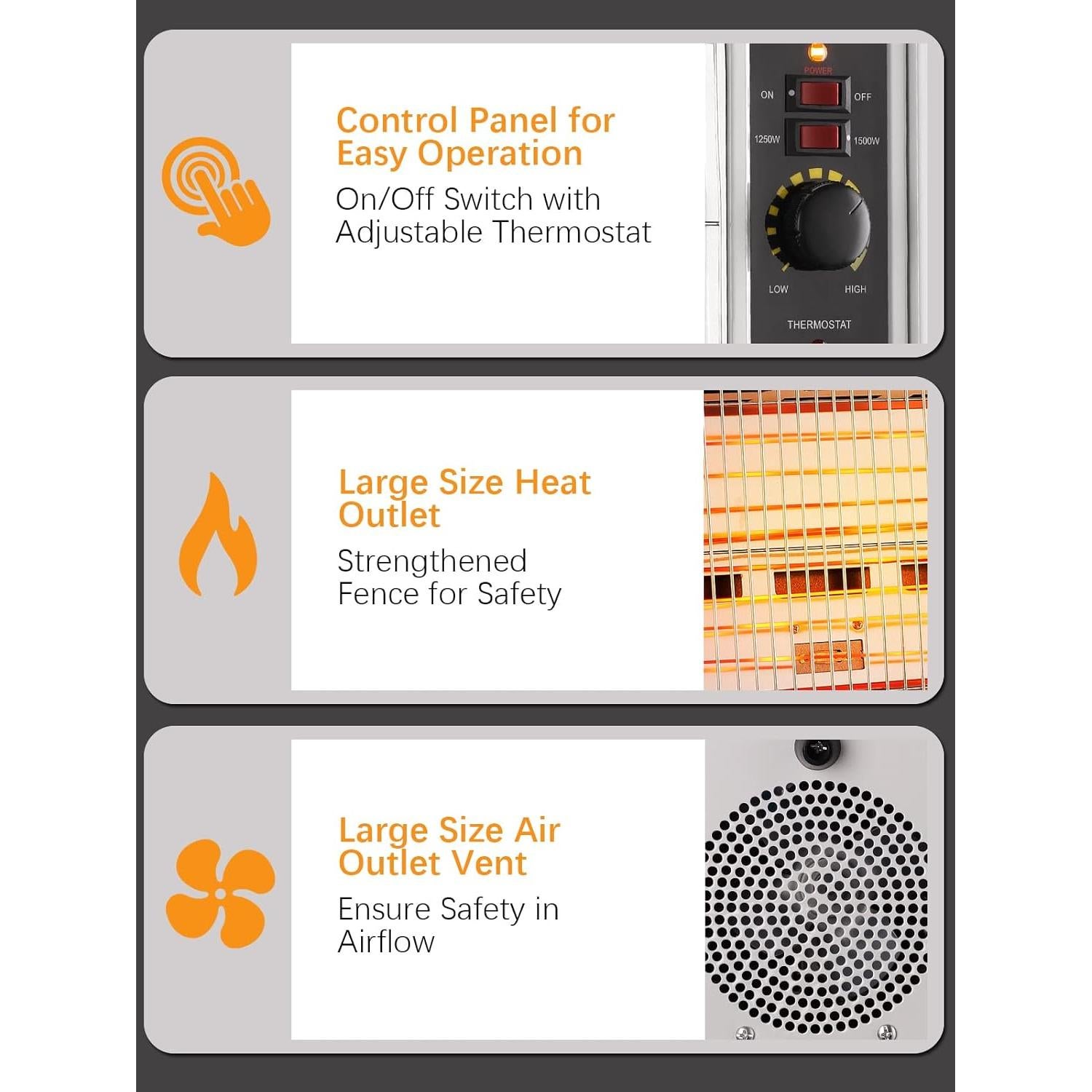 Calefactor Eléctrico JASUN 1500W Radiante Portátil Blanco