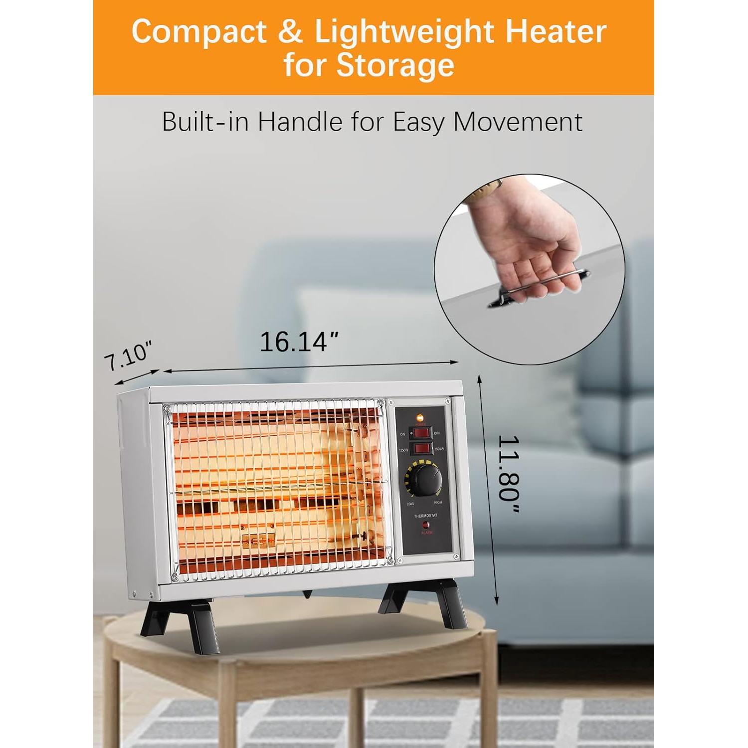 Calefactor Eléctrico JASUN 1500W Radiante Portátil Blanco