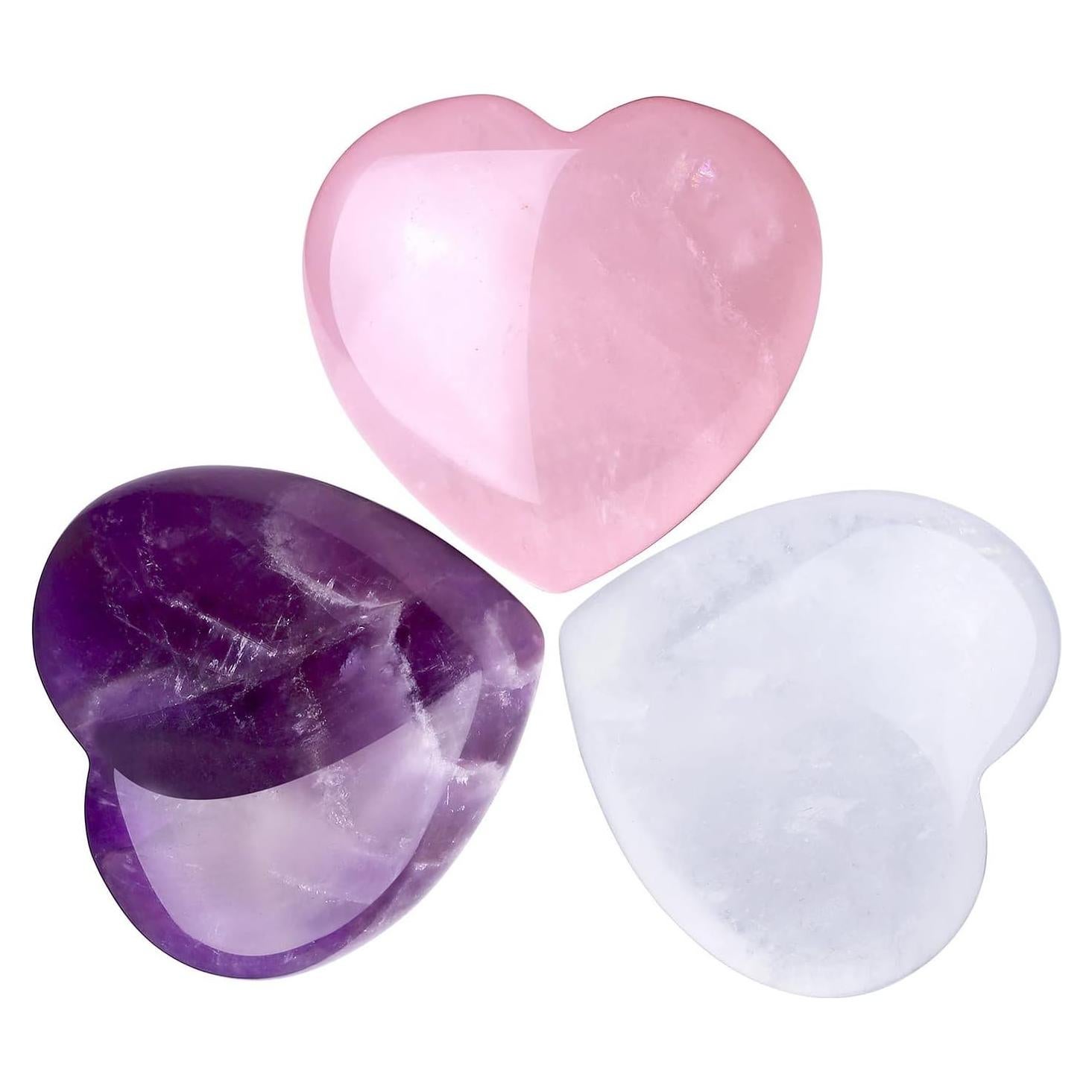 Cristales de Corazón Cuarzo Rosa Amatista Claro QINJIEJIE 3 Pcs
