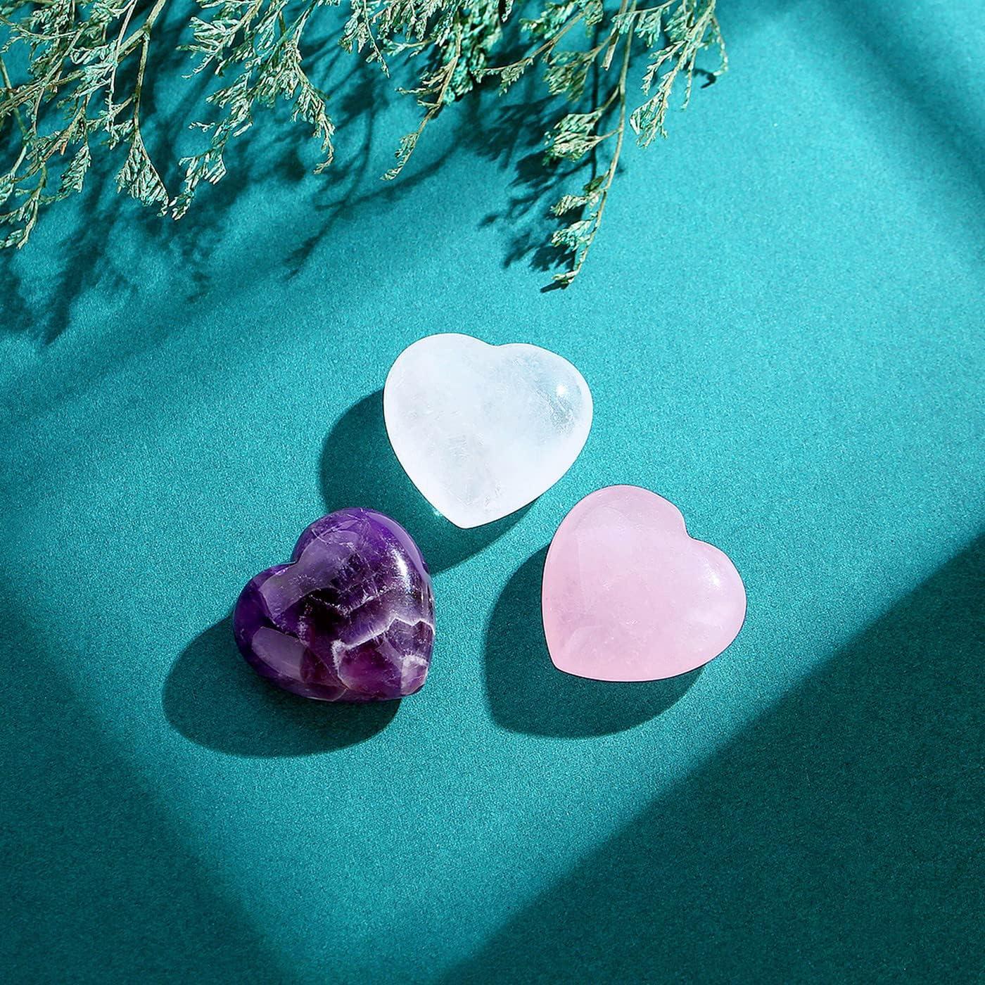 Cristales de Corazón Cuarzo Rosa Amatista Claro QINJIEJIE 3 Pcs