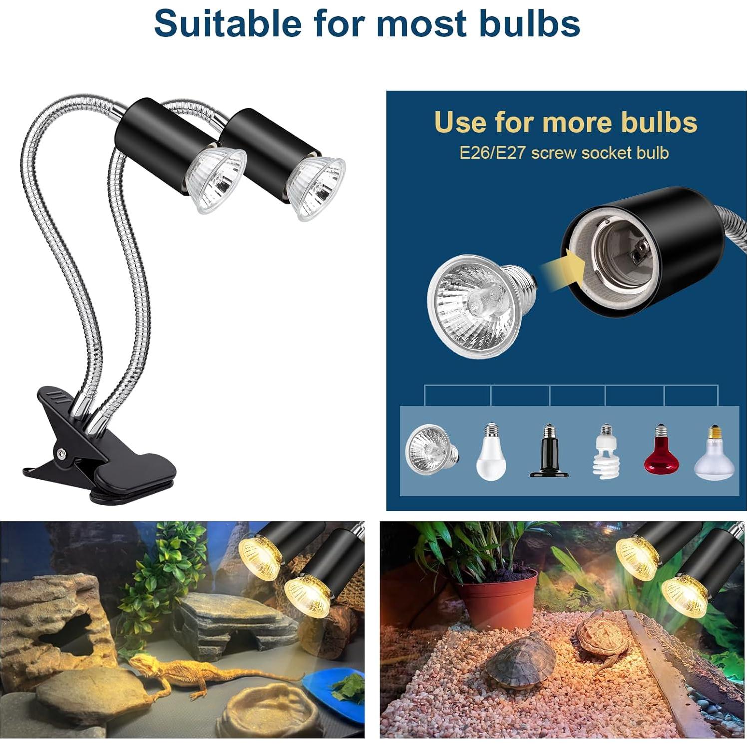 Lámpara de Calor Doble Cabeza Buddypuppy UVA UVB 3 Bombillas