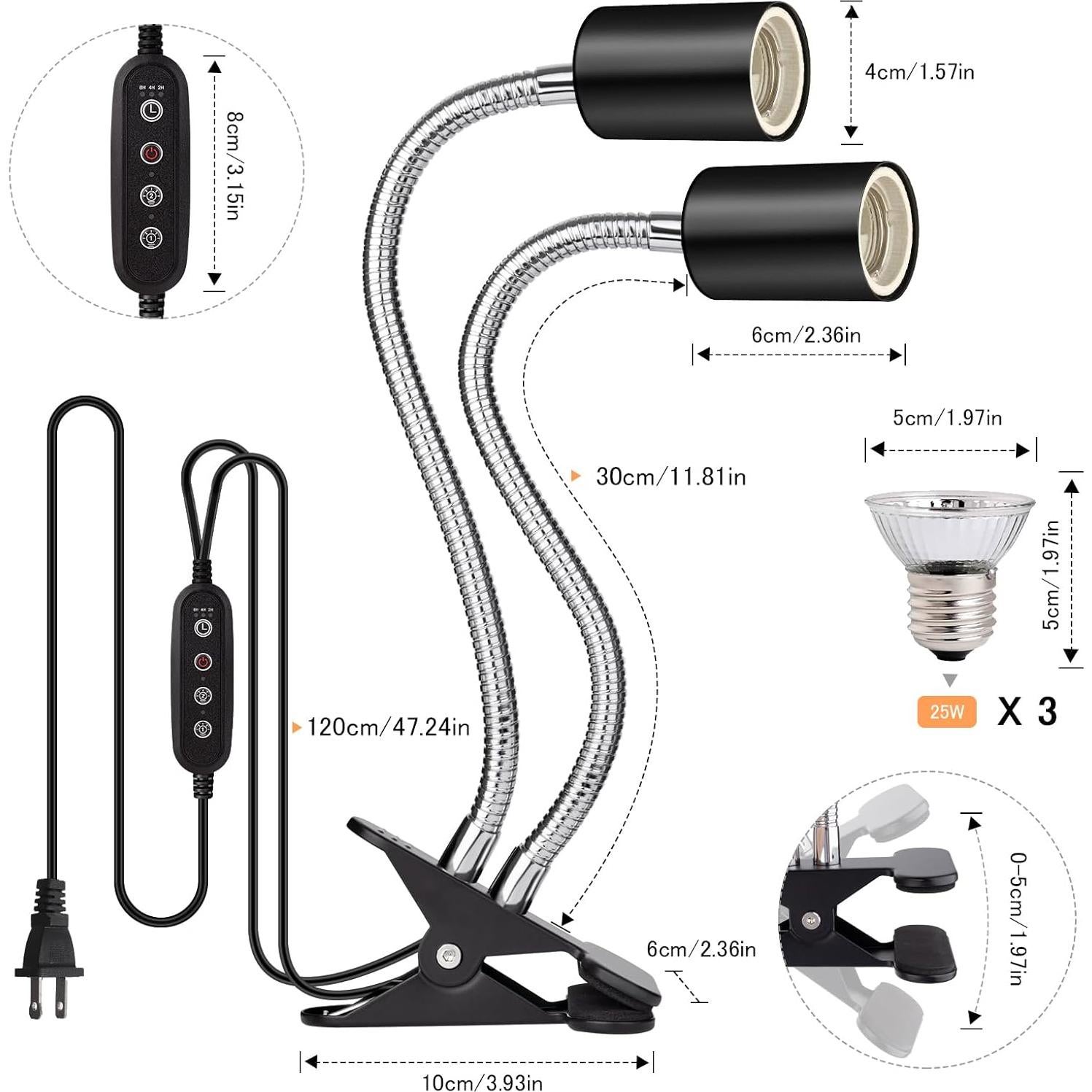 Lámpara de Calor Doble Cabeza Buddypuppy UVA UVB 3 Bombillas