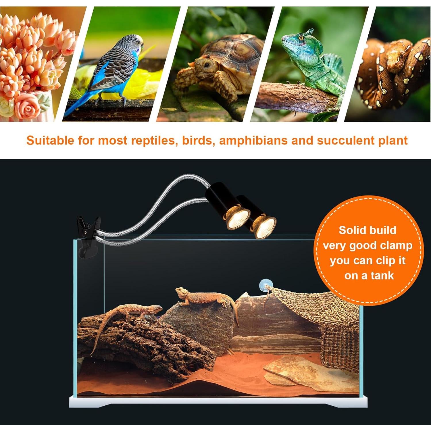 Lámpara de Calor Doble Cabeza Buddypuppy UVA UVB 3 Bombillas