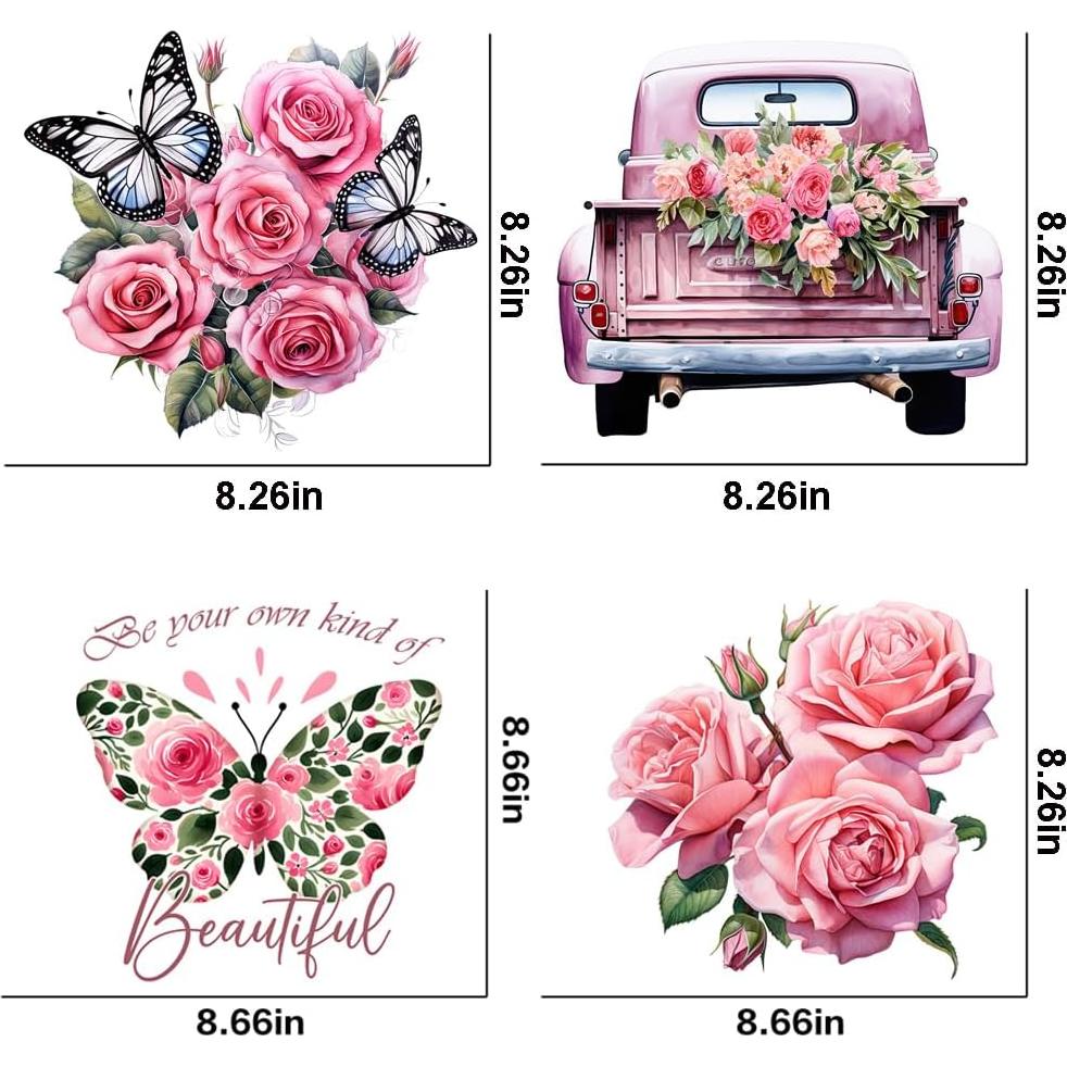 4 Parches de Hierro JATOMSSM Flor Mariposa Vinilo Transferencia