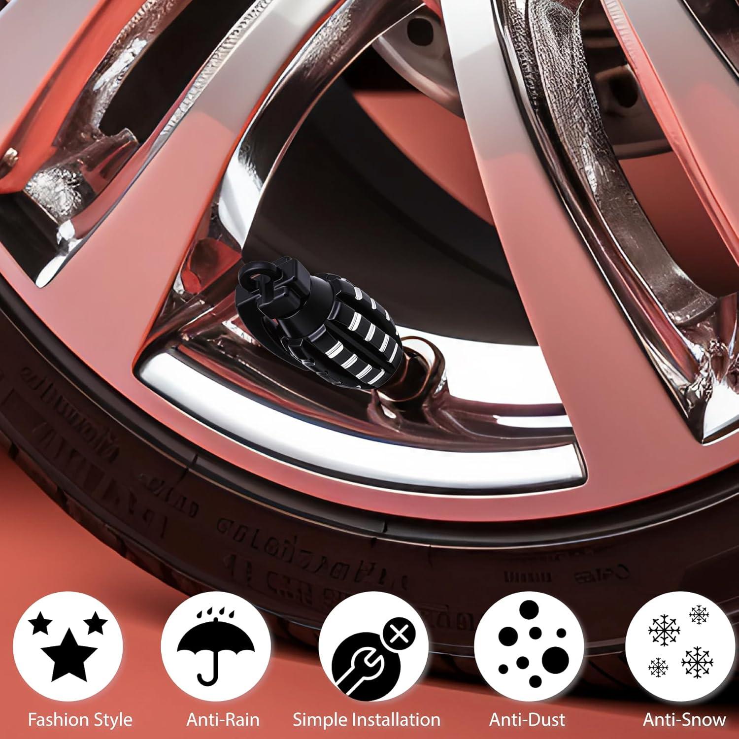 4 Tapones de Válvula de Neumático MEAJOO de Aluminio Negro