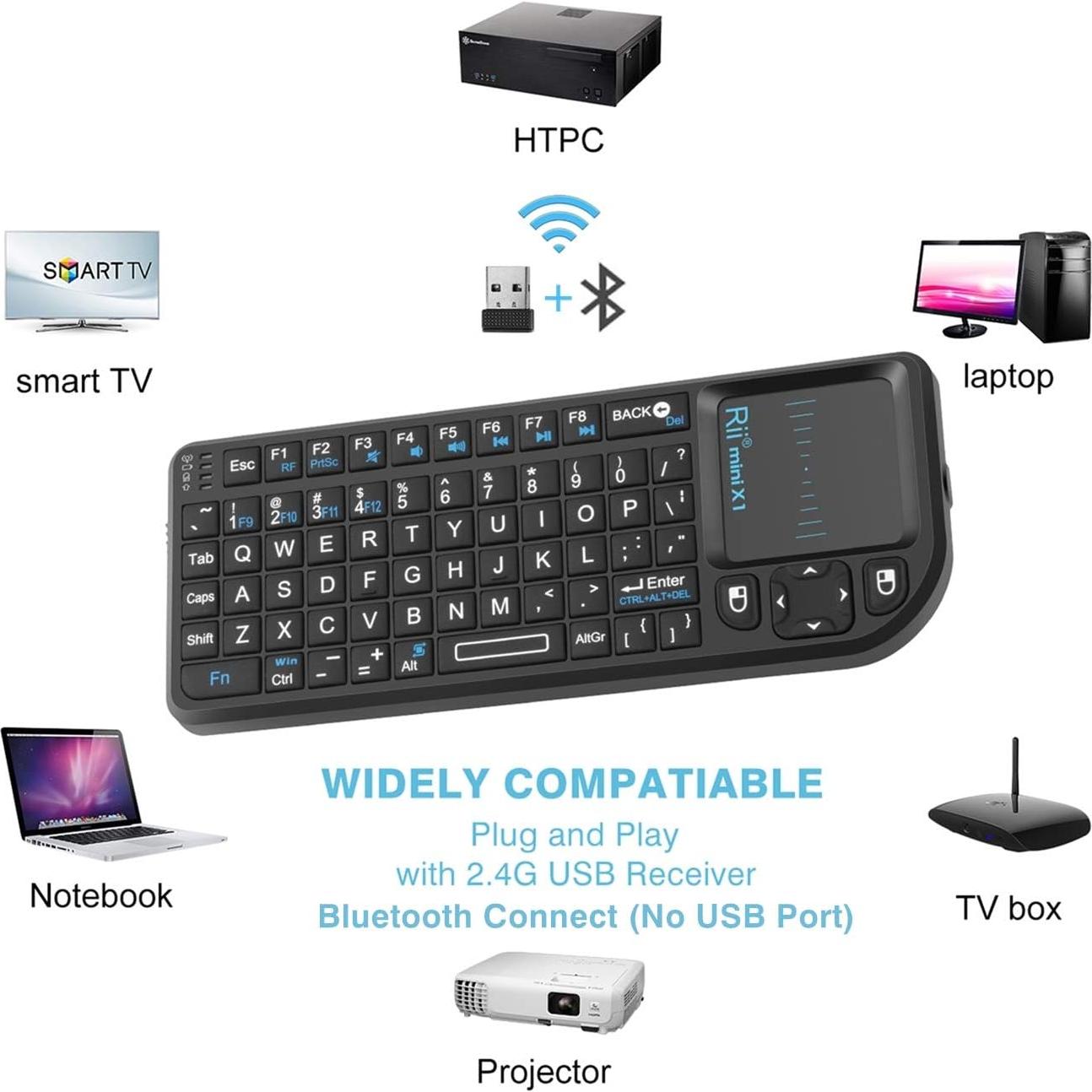 Teclado Inalámbrico Rii Mini con Touchpad y Retroiluminado