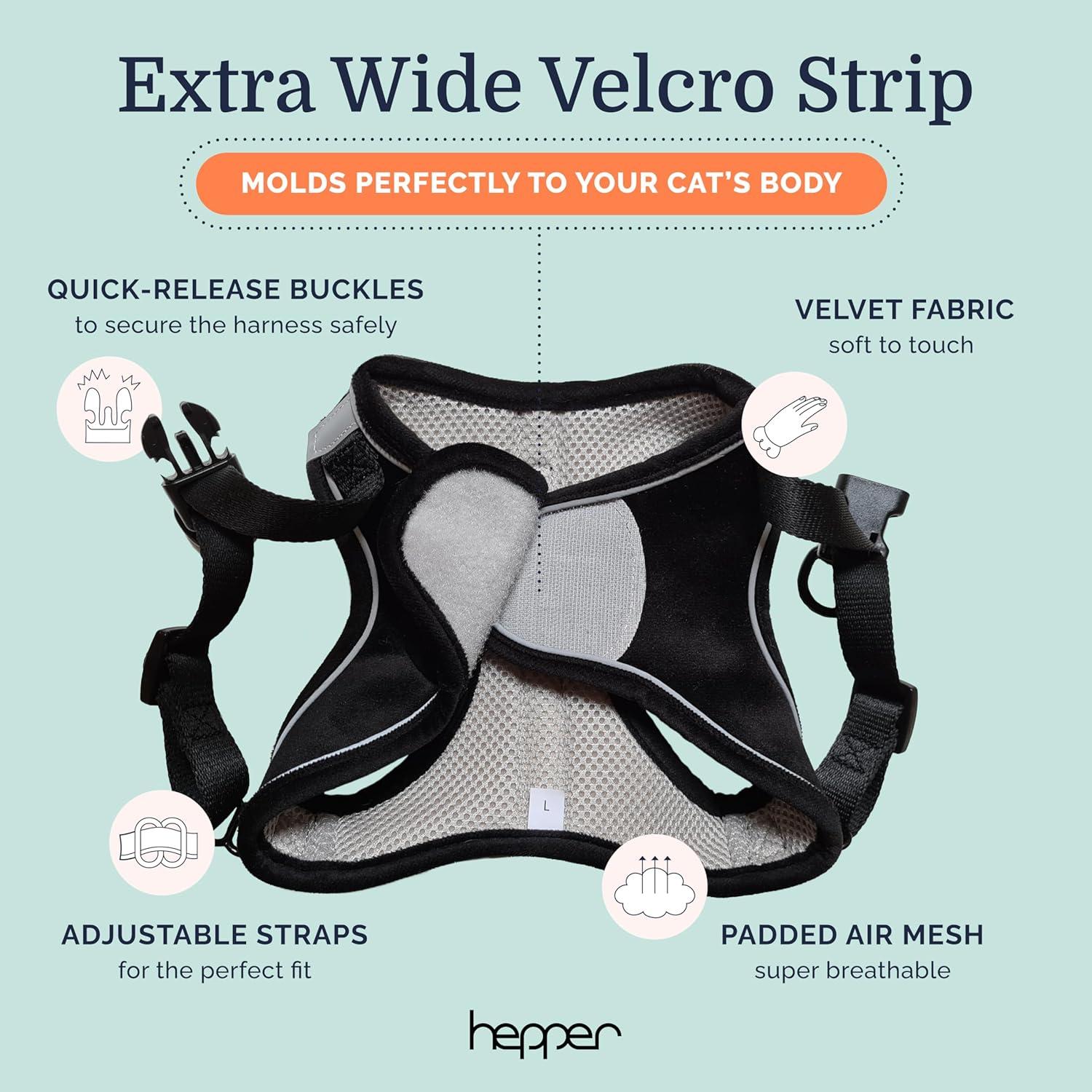 Conjunto Arnés y Correa para Gato Hepper XXS Negro Reflectante