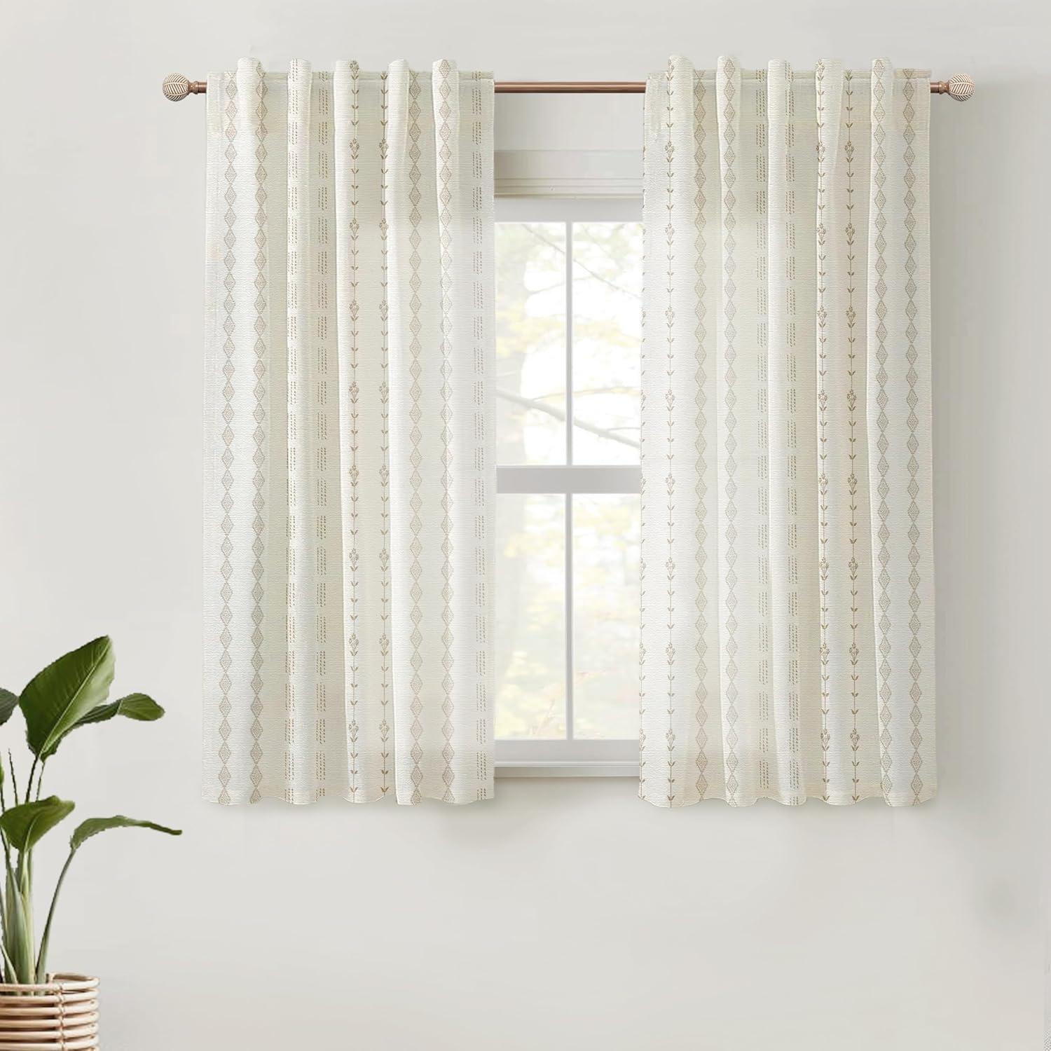 Cortinas de Lino Rosa Boho Taupe 86x114 cm Paquete de 2