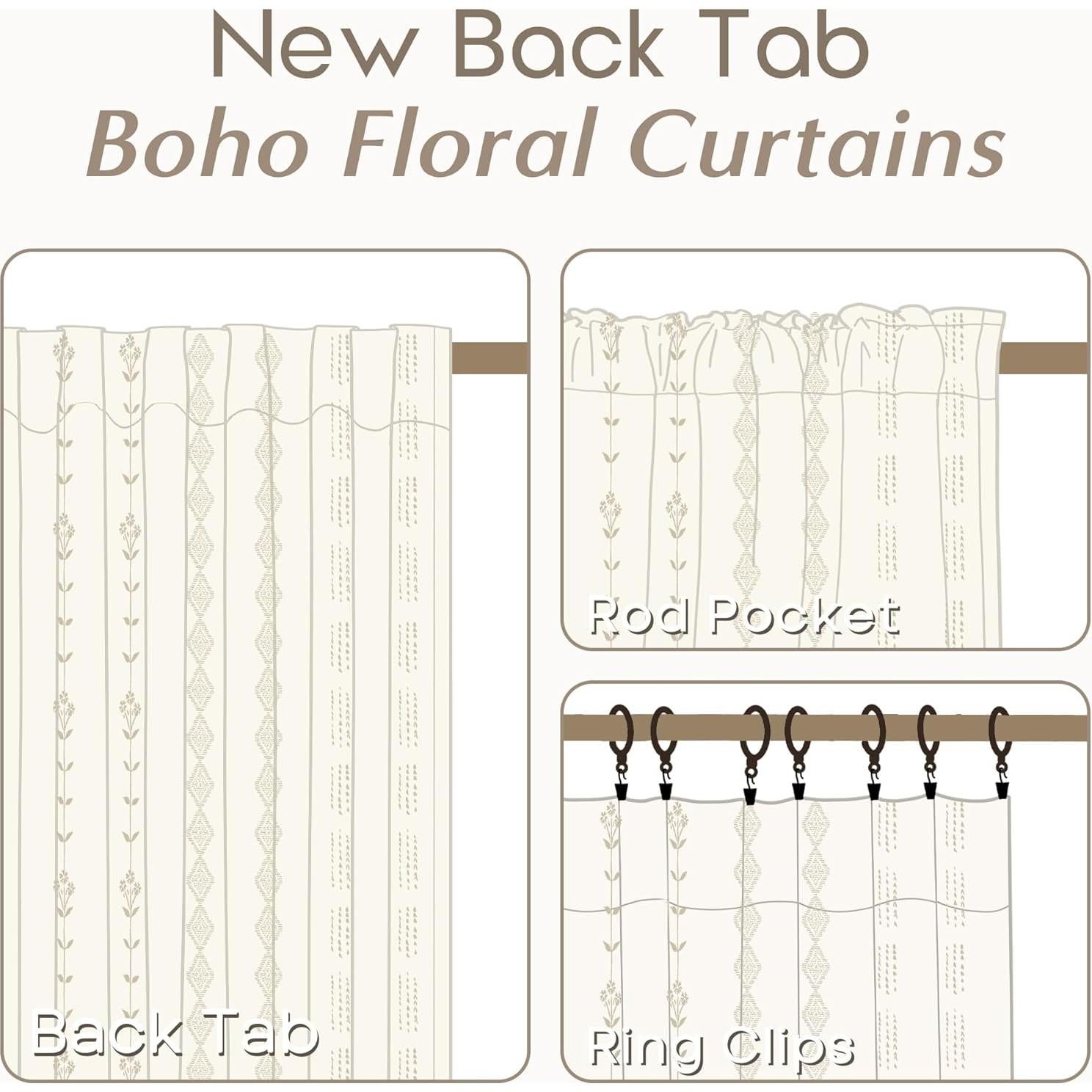 Cortinas de Lino Rosa Boho Taupe 86x114 cm Paquete de 2