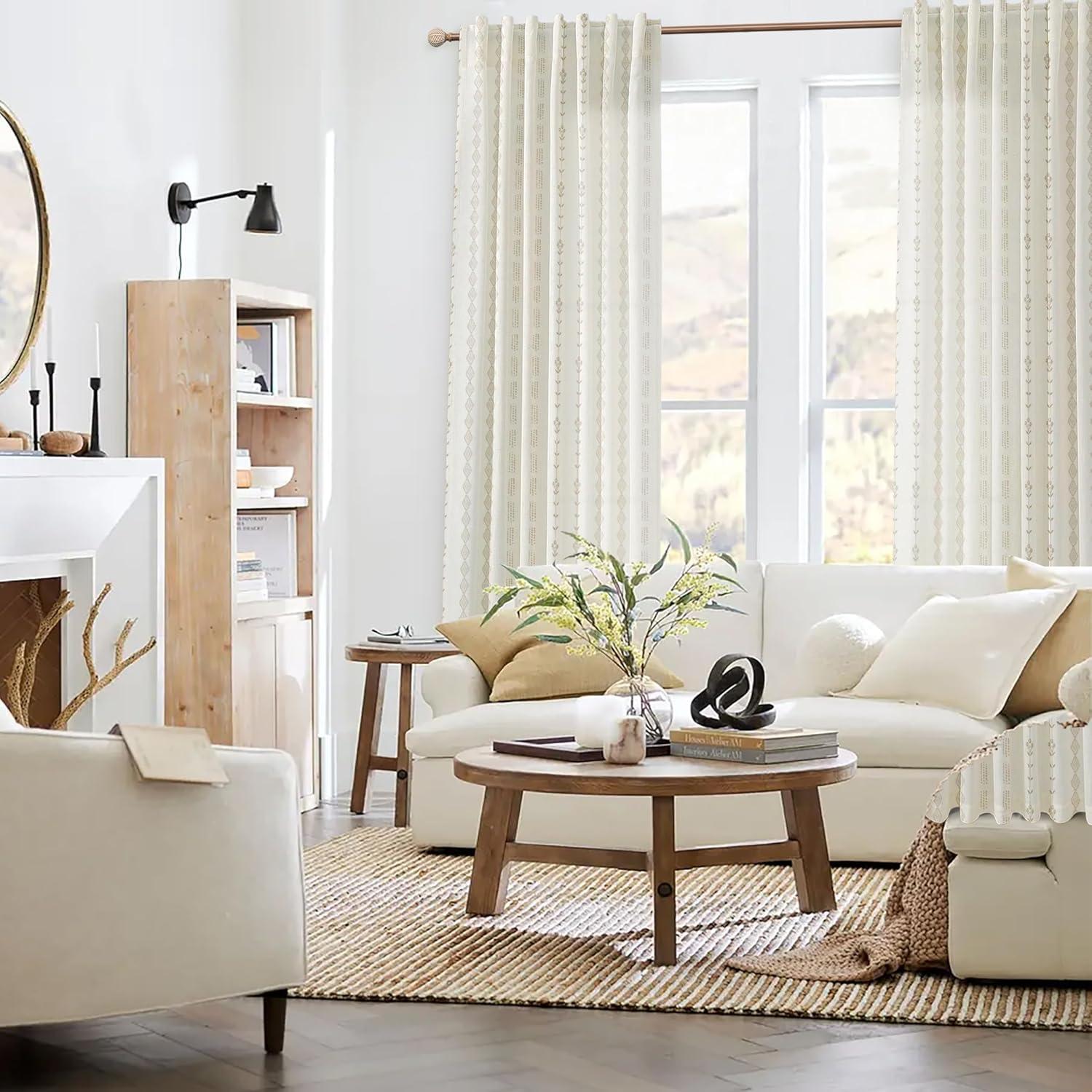 Cortinas de Lino Rosa Boho Taupe 86x114 cm Paquete de 2