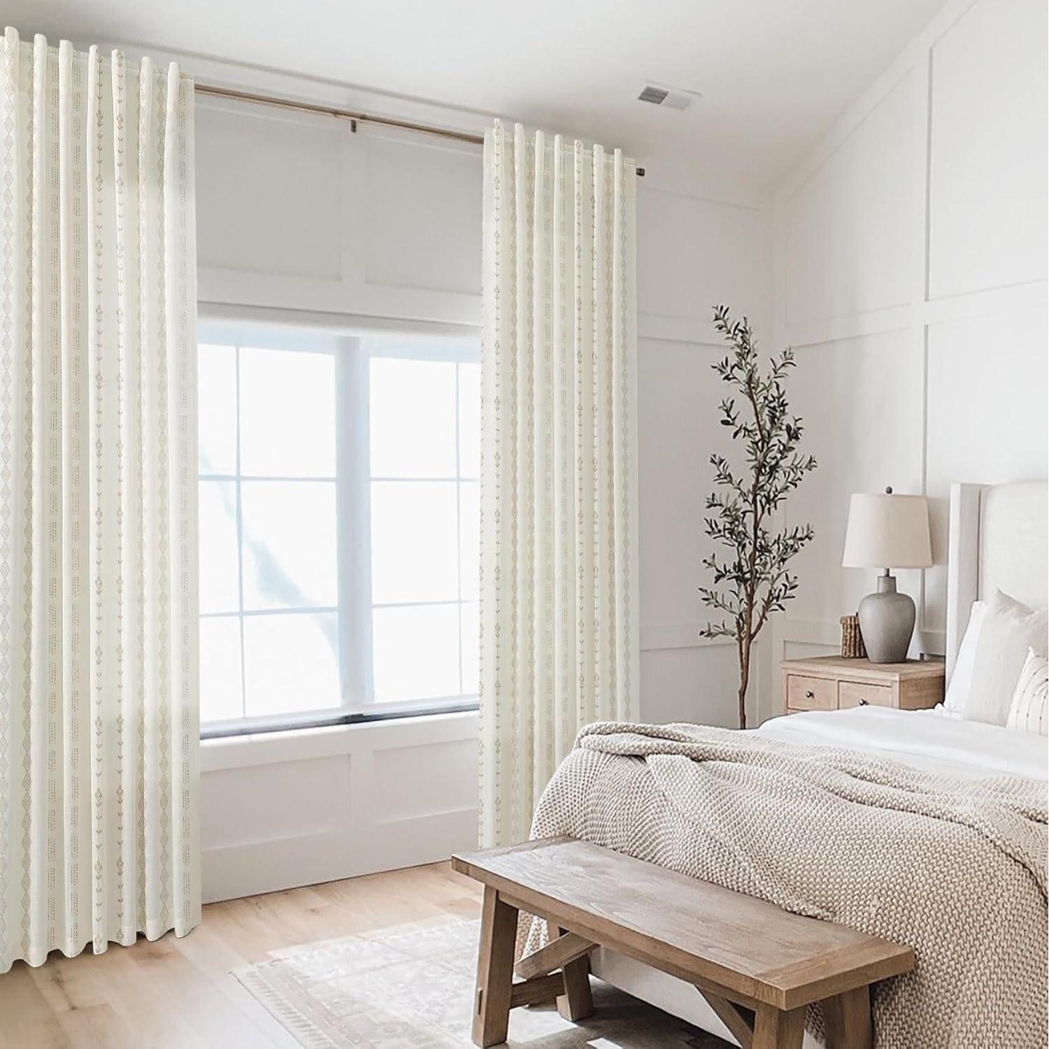 Cortinas de Lino Rosa Boho Taupe 86x114 cm Paquete de 2