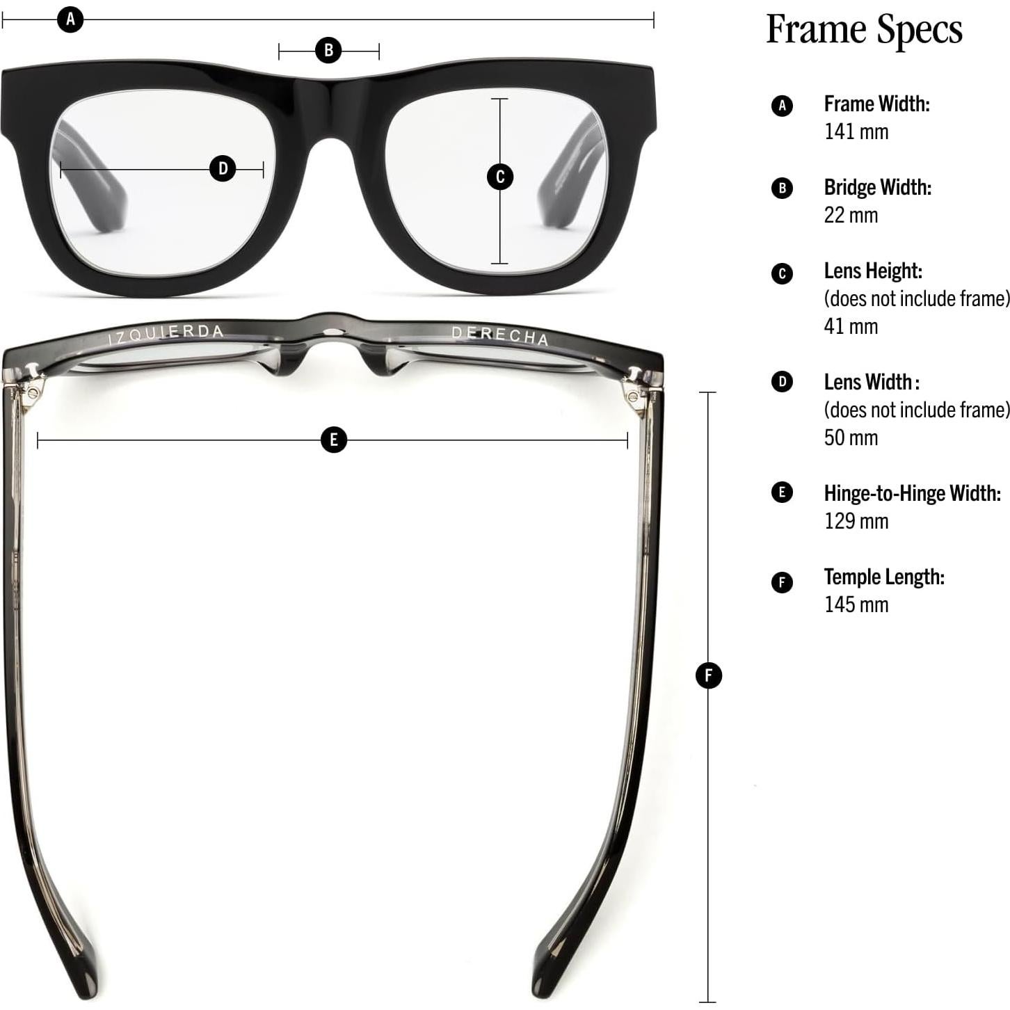 Gafas de Lectura CADDIS D28 Unisex 0.0x Negro Brillante